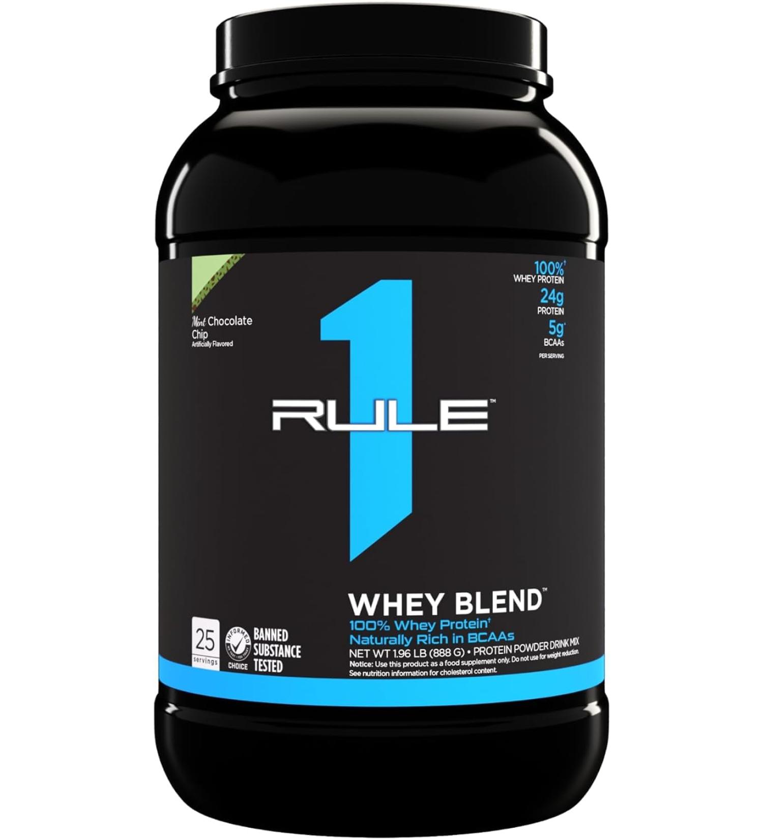 Rule 1 Whey Blend | 100% Whey Protein From Whey Concentrates Isolates & Hydrolysates | 24 Grams Protein 5 Grams BCAAs & 4 Grams Glutamine Per Serving (2LB Mint Chocolate Chip) Mint Chocolate Chip 2LB - Buy Online on GoSupps.com