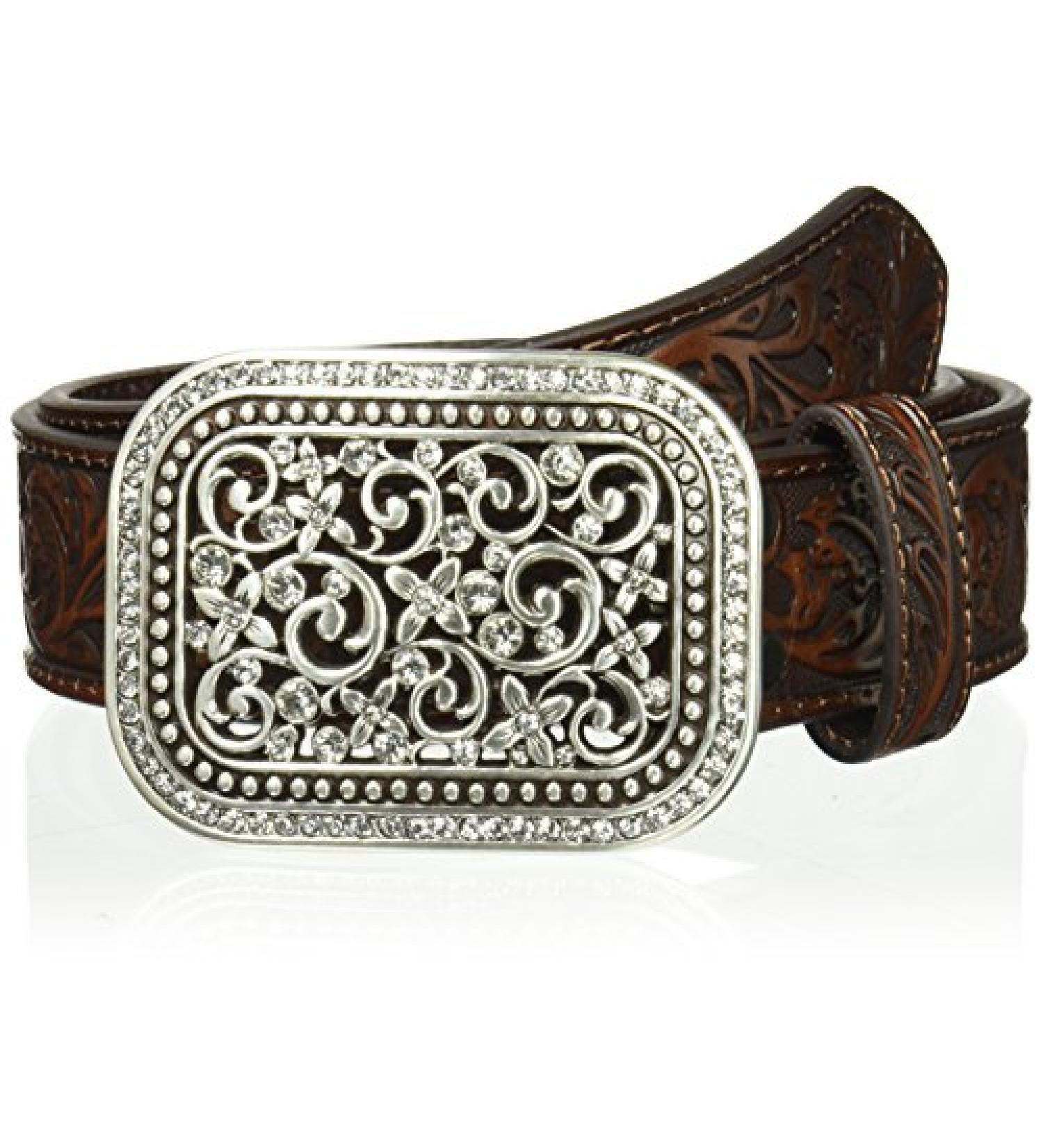 ARIAT Women's Scroll Embossed Buckle Belt Small Brown