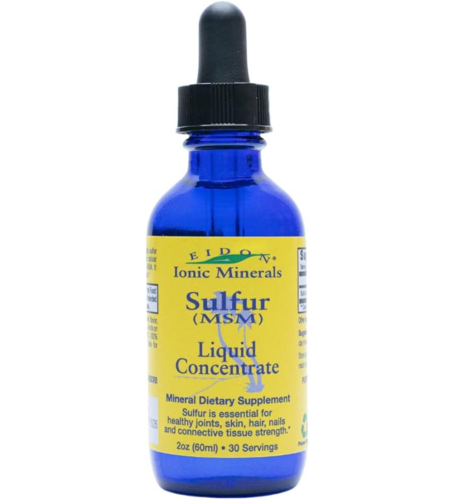 Eidon Ionic Minerals Liquid Sulfur Concentrate Ionic MSM Sulfur Drops Supplement Supports Healthy Joints Smooth Skin - 2 Oz - Buy Online on GoSupps.com
