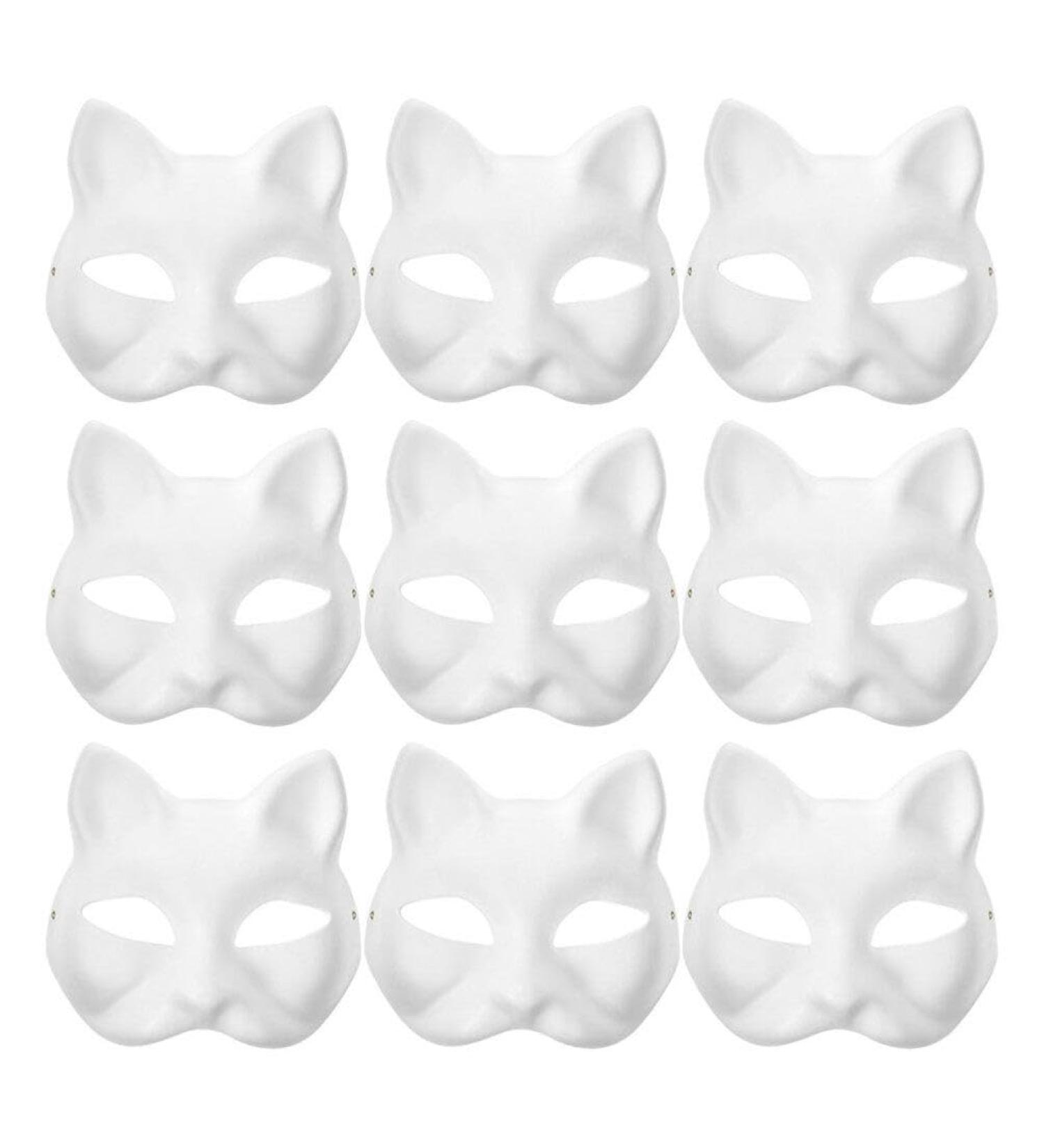 Buy Zerodeko White Cat Masks - 9 Pack DIY Paintable Fox & Cat Half-Face Masquerade Masks for Cosplay - Buy Online on GoSupps.com