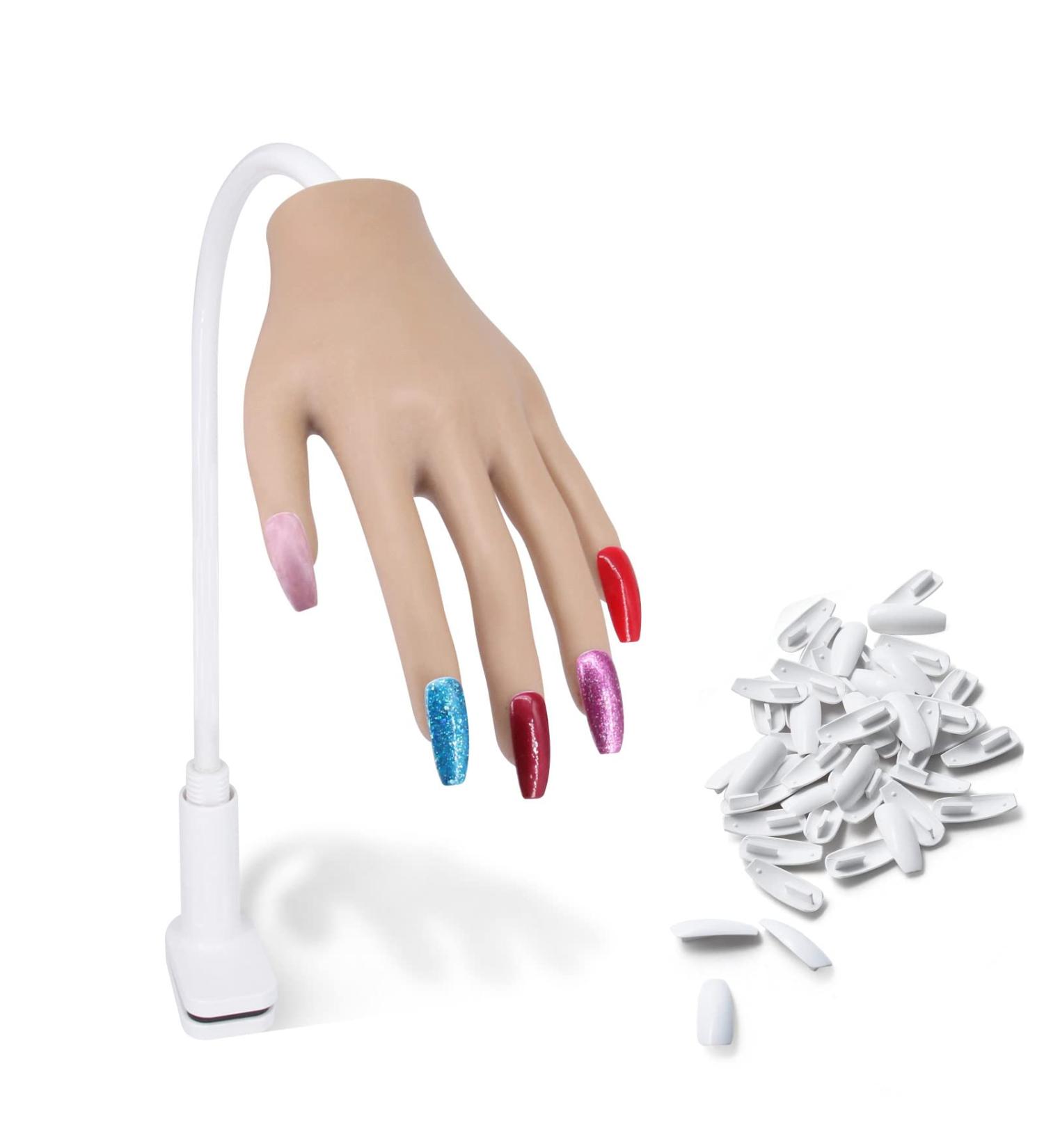 Silicone Nail Practice Hand with Aluminum Alloy Bracket - Flexible & Durable for Acrylic Nails - Brown - Buy Online on GoSupps.com