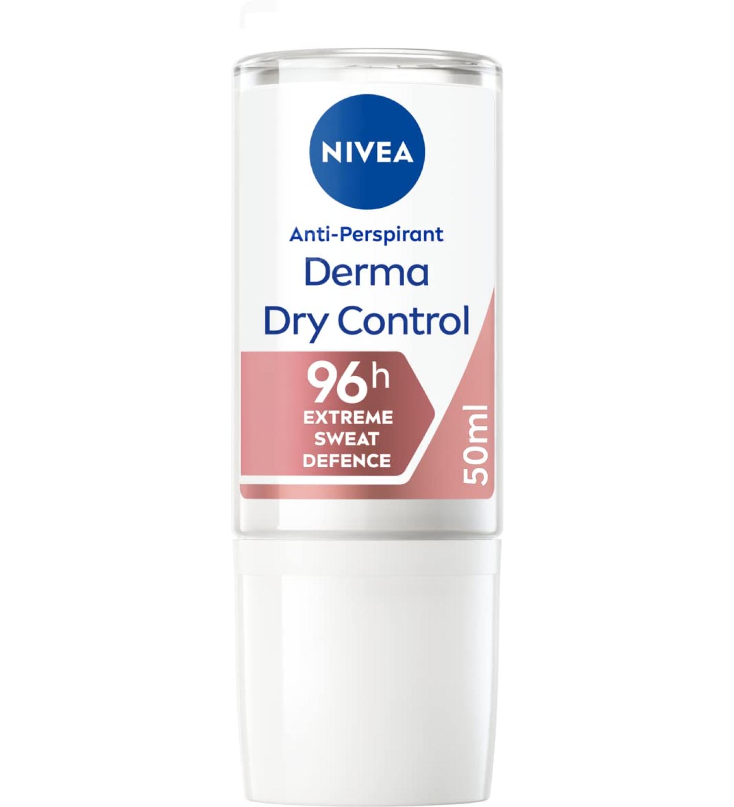 NIVEA Derma Dry Control Antiperspirant 96h Deodorant Roll-On - Women's 50ml - Sweat & Odour Defence - Buy Online on GoSupps.com