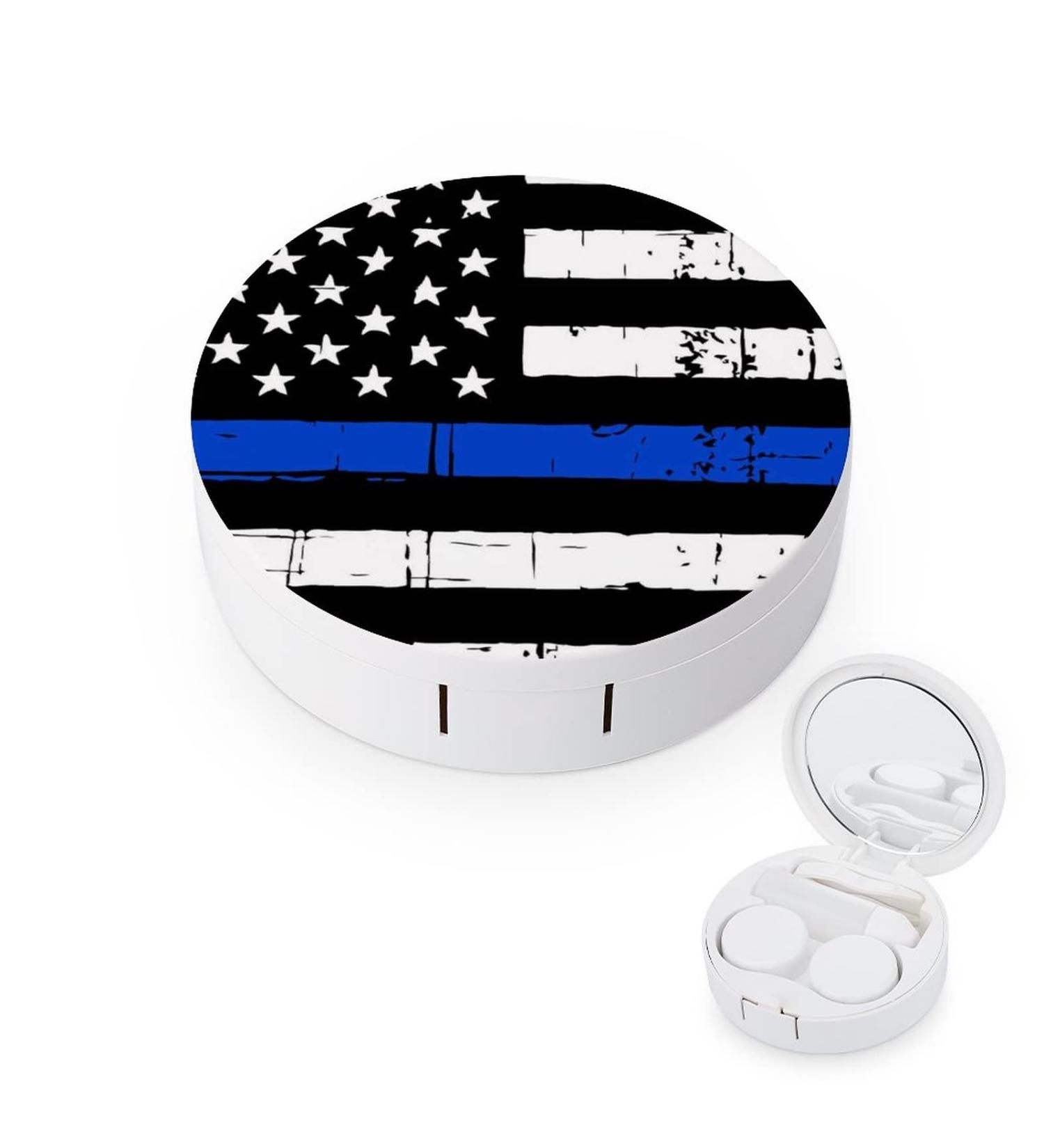 American Blue Line USA Police Stars Flag Contact Lens Case Kit | Eye Care Holder with Mirror Tweezers & Solution Bottle | Ideal for Travel & Home - Buy Online on GoSupps.com