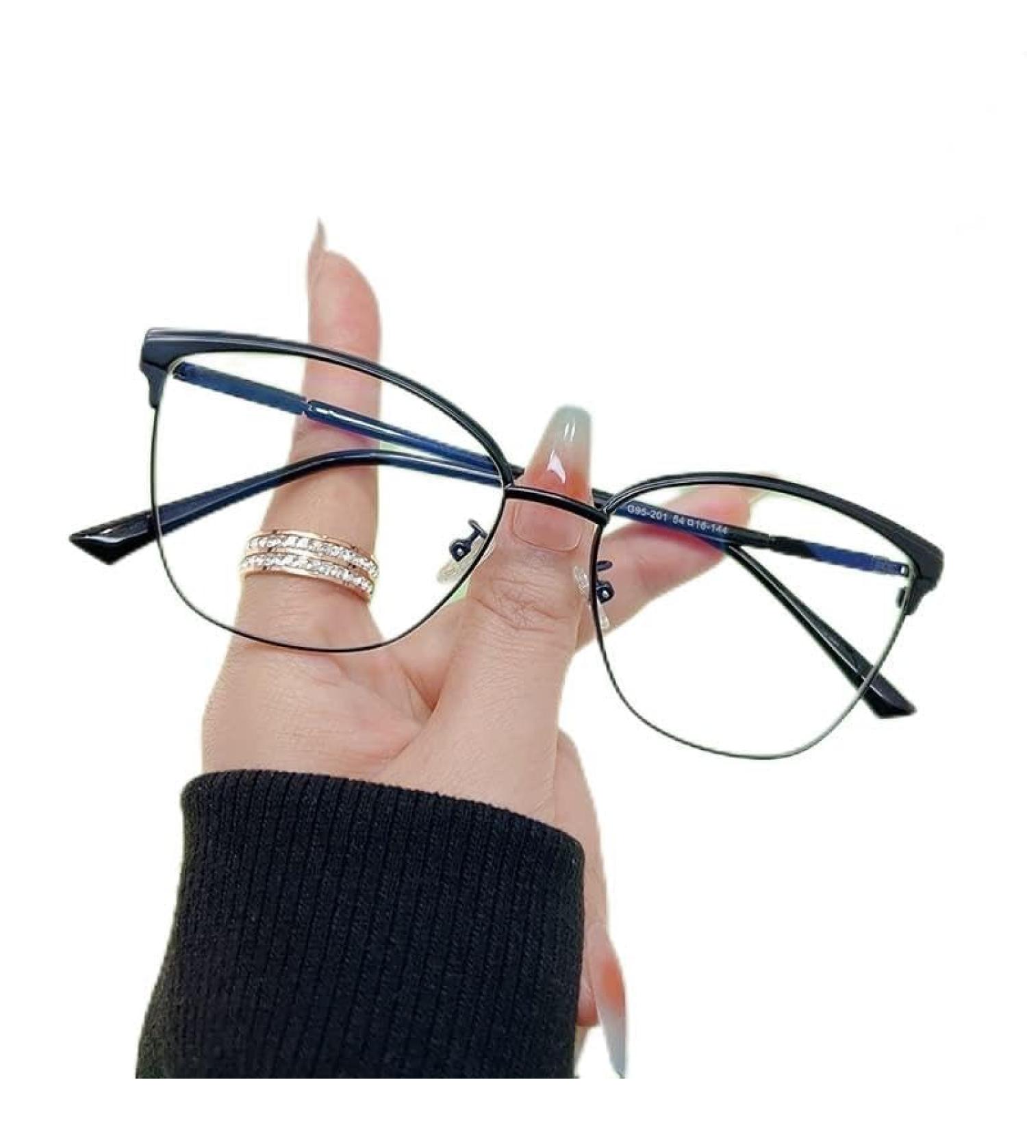 PARWANA Blue Light Blocking Eyewear Anti Glare Large Computer Readers Cat-Eye Reading Glasses Ultra Light Flat Light Mirror +100 Black