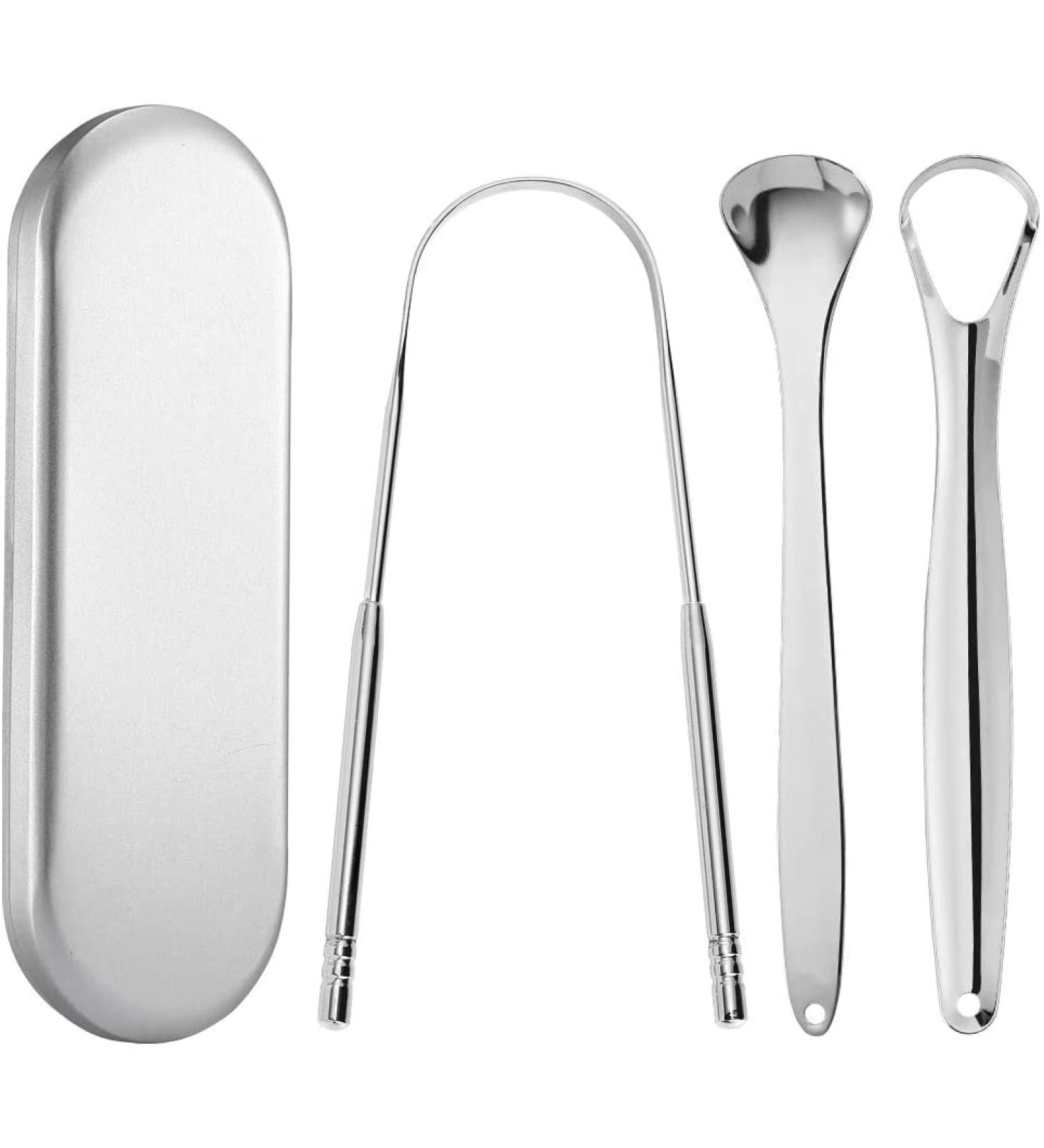 3-Piece Stainless Steel Tongue Scraper Set | Reusable Tongue Cleaner for Oral Hygiene & Fresh Breath | Durable Metal Tongue Care Tools - Buy Online on GoSupps.com