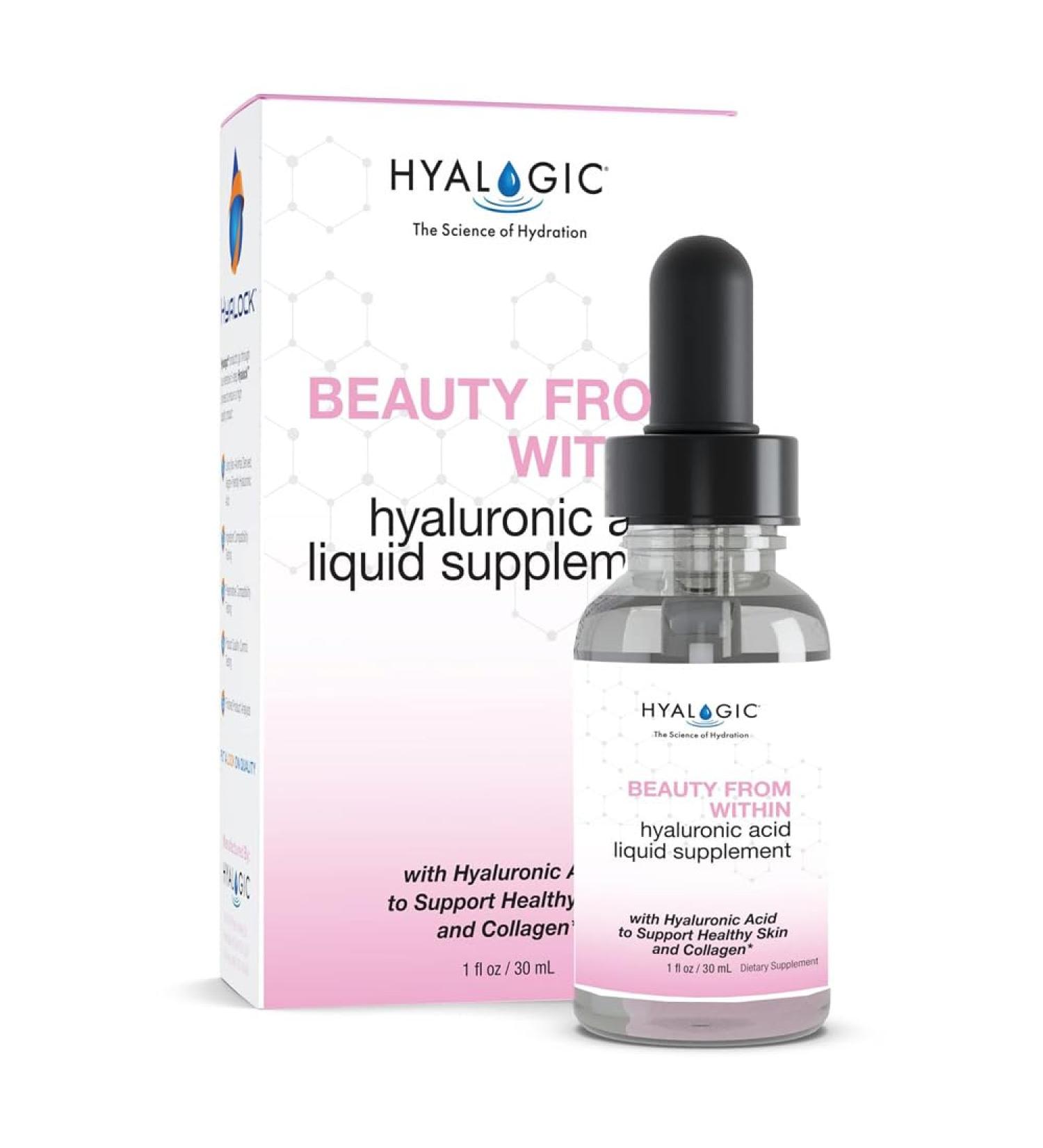 Hyalogic Beauty From Within Hyaluronic Acid Liquid Supplement - Liquid Hyaluronic Acid for Skin Hydration Joint Support and Collagen Boost - Vegan Gluten-Free Odorless & Tasteless (1 Fl Oz) - Buy Online on GoSupps.com