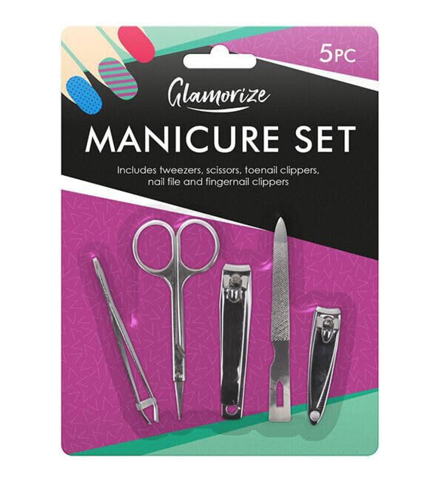 Manicure Set 5 Piece | Includes Tweezers Scissors Toenail Clippers Nail File & Fingernail Clippers | Beauty Travel Set - Buy Online on GoSupps.com