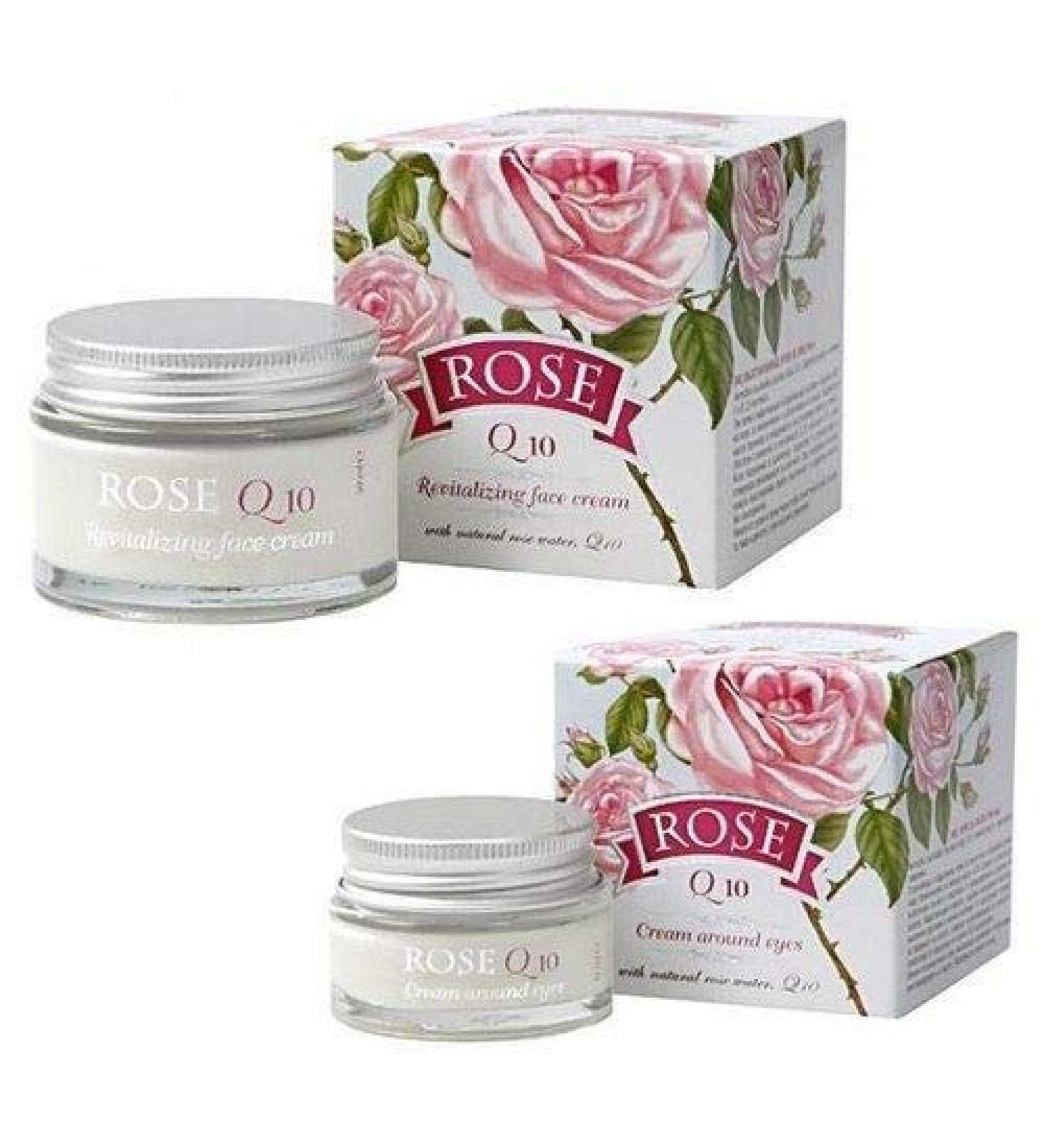 Set: Rose Water Moisturizer Face + Eye Cream Q10