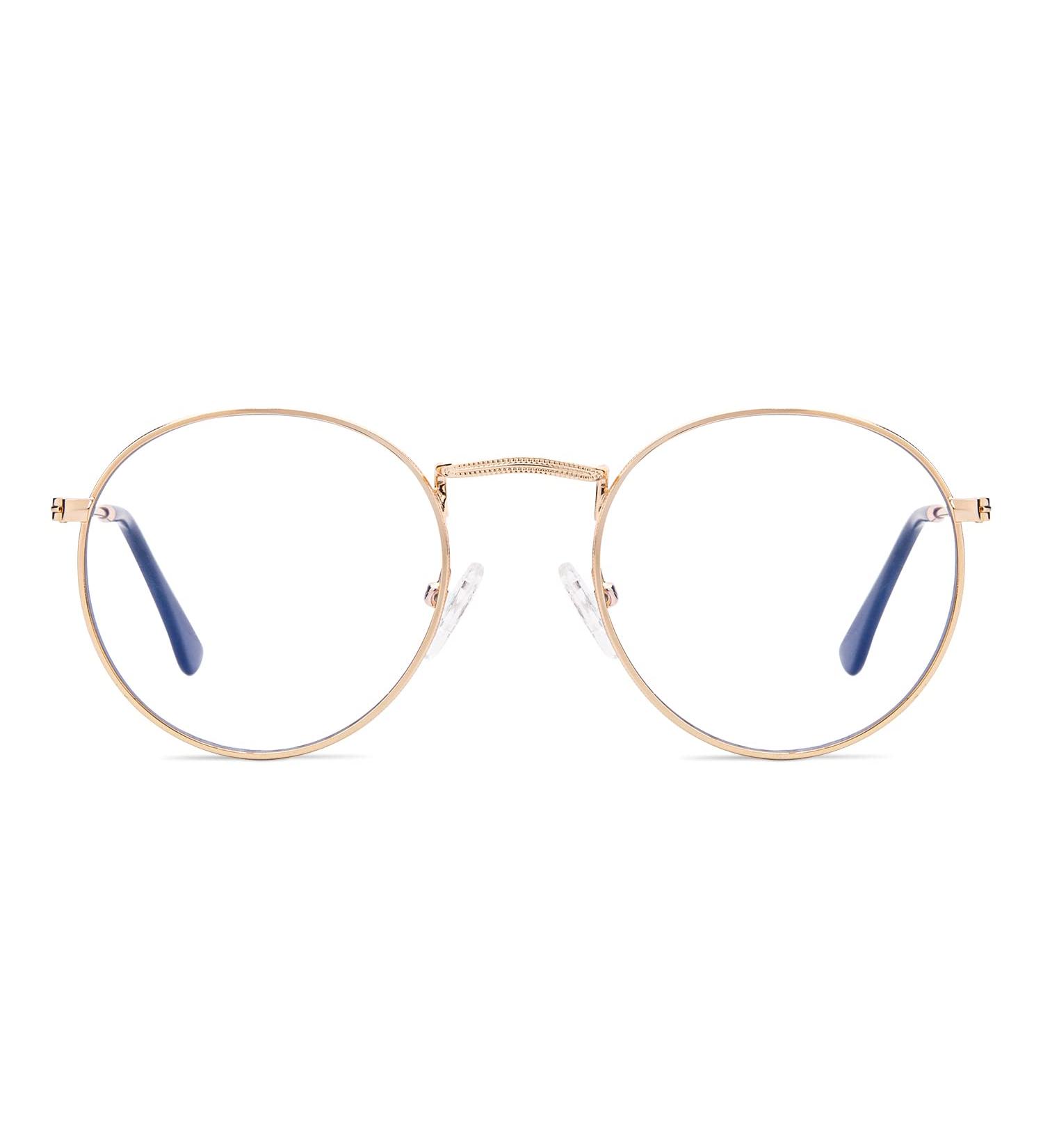 NSSIW Blue Light Blocking Round Glasses Metal Frame - Fashionable Unisex Eyewear in A2 Gold - Buy Online on GoSupps.com