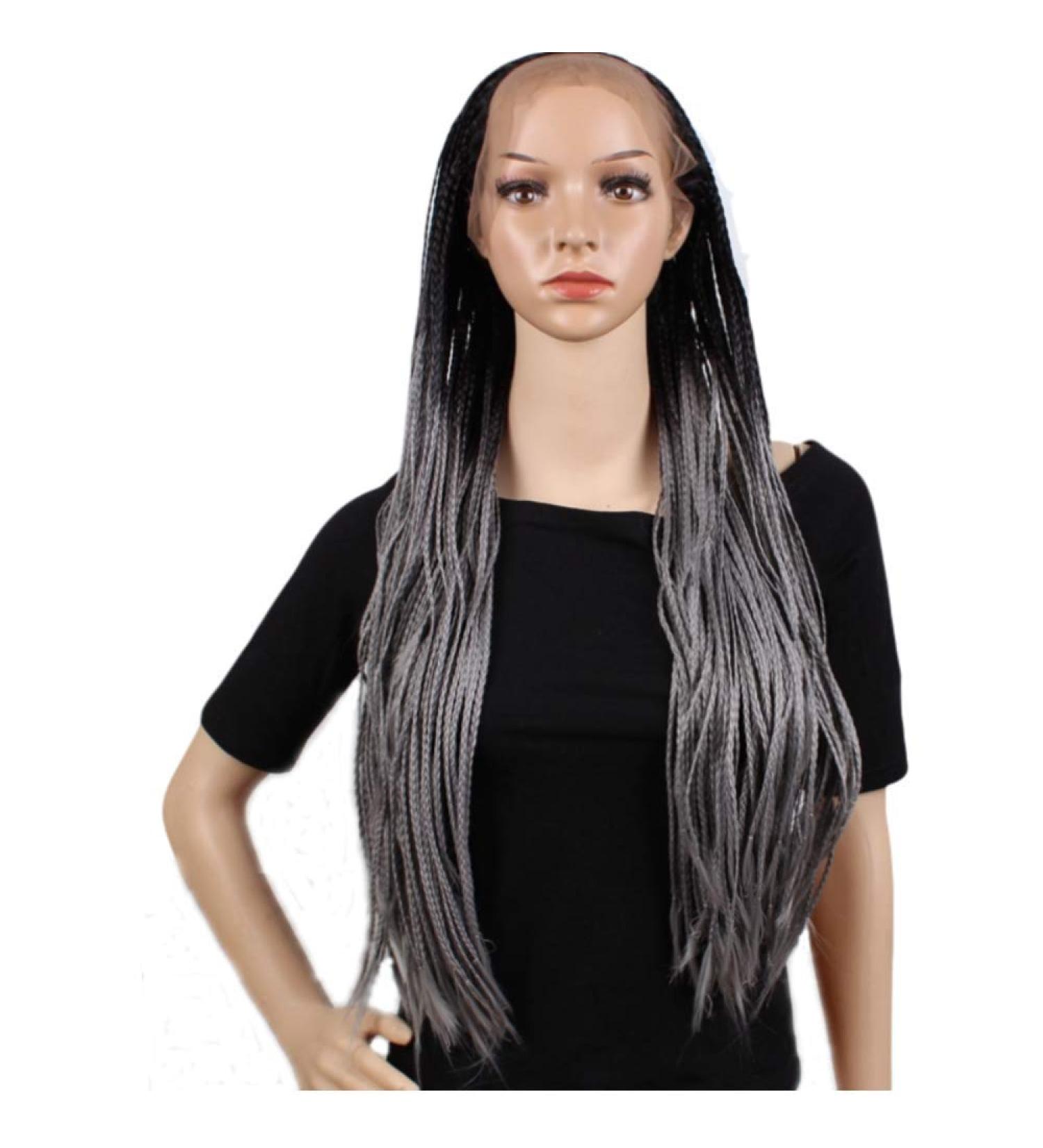 SHIYID Braided Box Braids Wig | Synthetic Lace Front Wig for Women | Black & Gray | Heat Resistant Hi-Temperature Fiber - Buy Online on GoSupps.com