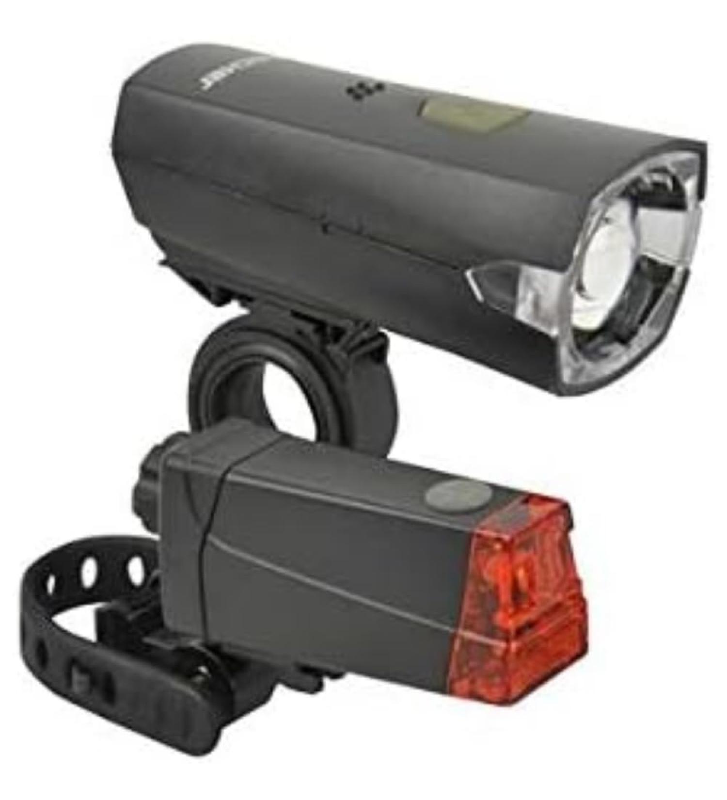 Fischer bicycle lighting set 12 lux battery light set front and rear lights splash water protection according to IP44 StVZO covered black