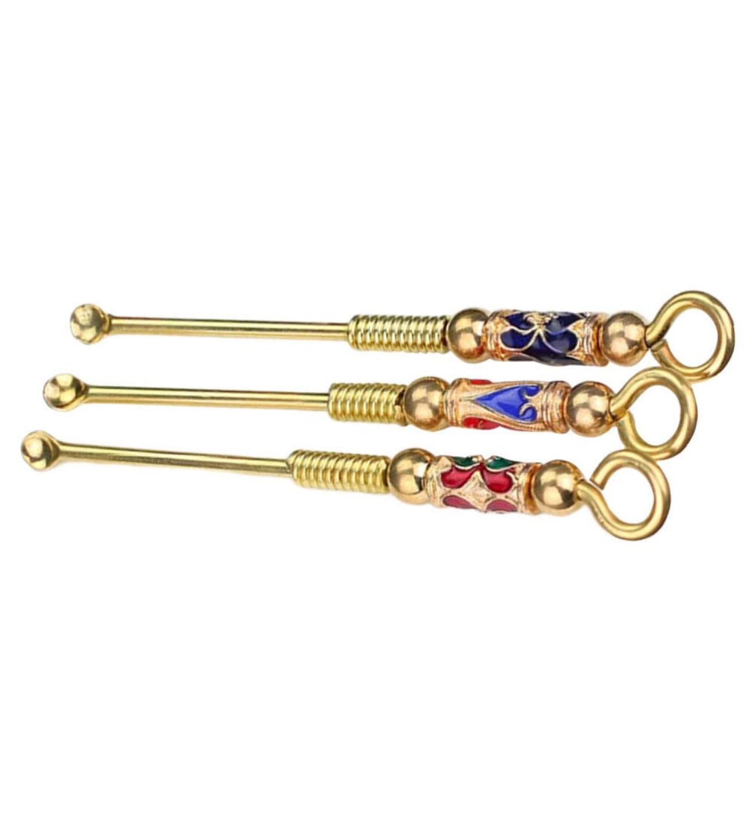 3pcs Brass Ear Wax Remover Earpick Tools - Golden Ear Cleaning Keychain Gift - Buy Online on GoSupps.com