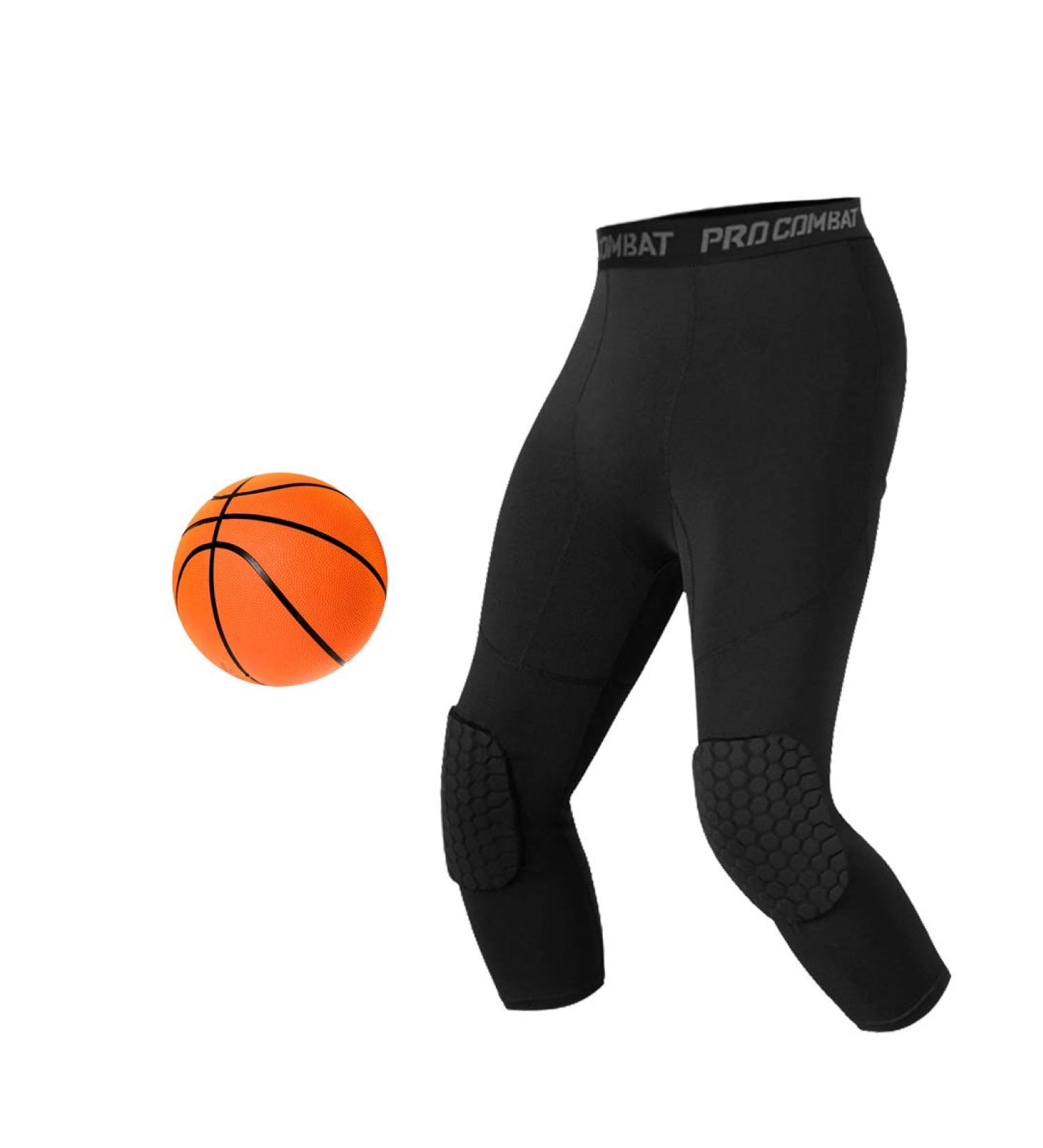 Unlimit Black Basketball Compression Pants with Knee Pads | 3/4 Capri Leggings - Medium - Buy Online on GoSupps.com