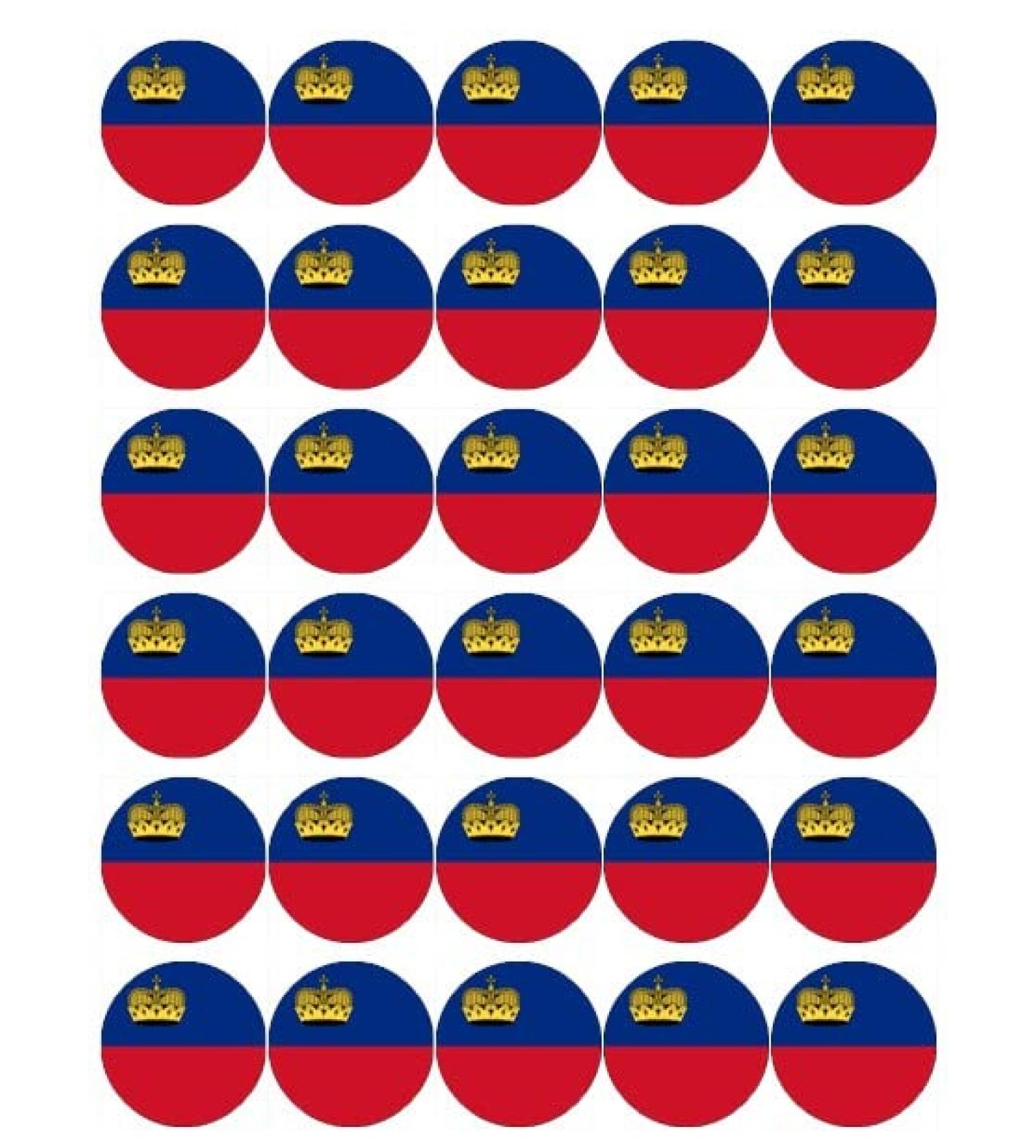 30 Liechtenstein Flags Cupcake Toppers Edible Wafer Paper Fairy Cake Toppers Birthday Cake Decorations