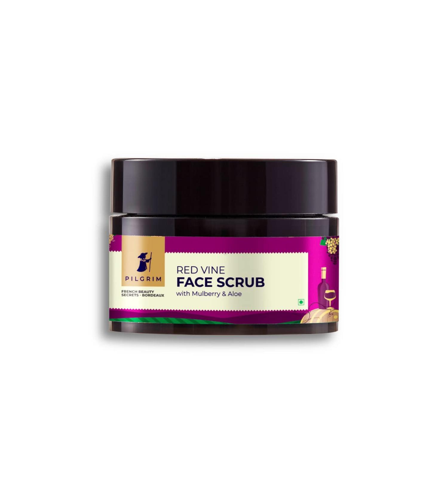 PILGRIM French Red Vine Face Scrub with Mulberry & Aloe - 50gm | Best Exfoliating Skincare for Men & Women - International Shipping Available - Buy Online on GoSupps.com