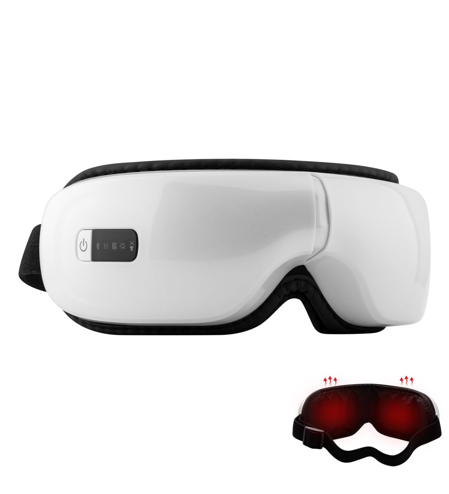 Rechargeable Eye Massager with Heating Vibration & Bluetooth Music 5 Massage Modes for Eye Pain Relief Dry Eye Improvement & Better Sleep - Buy Online on GoSupps.com