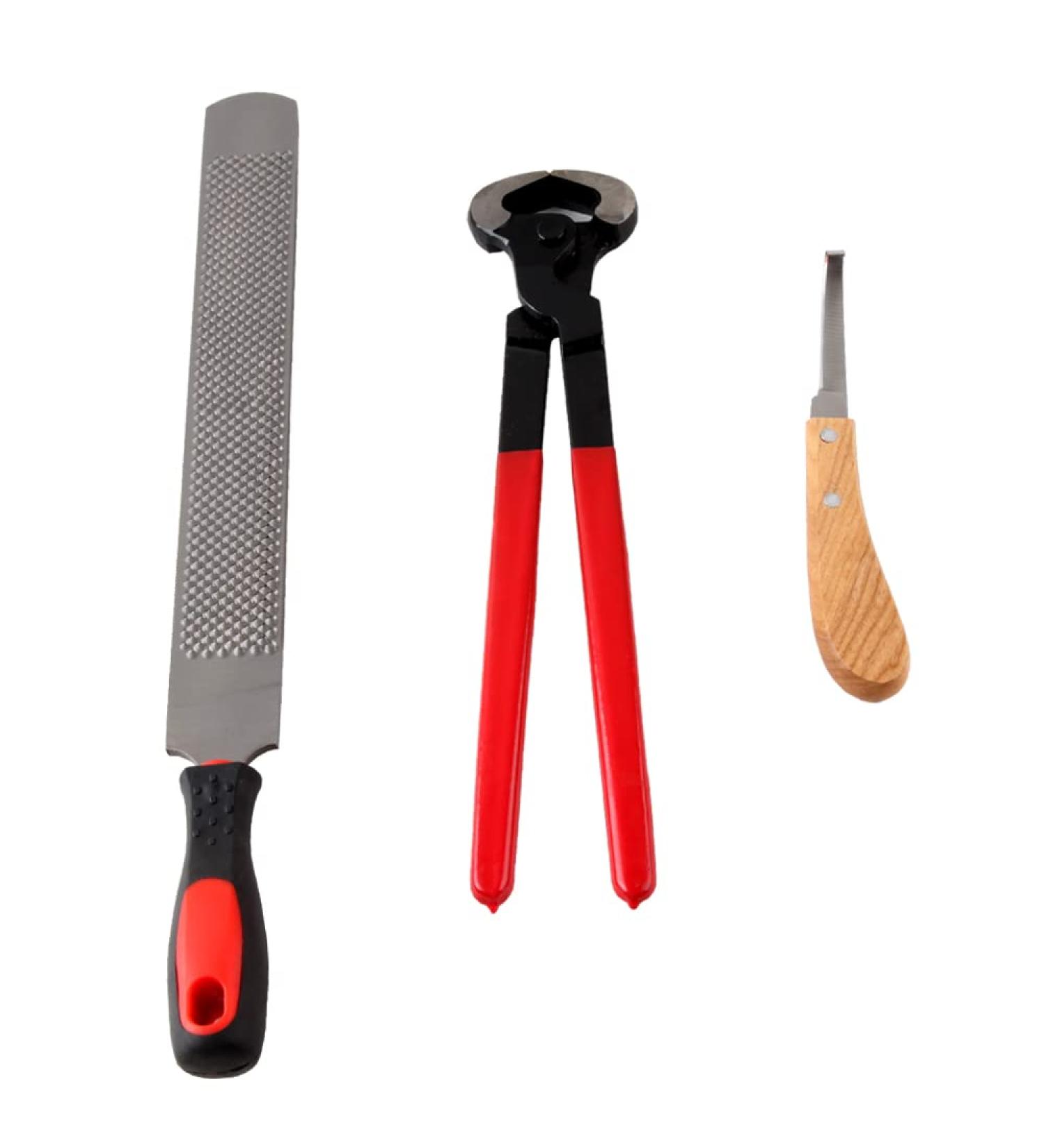 3Pcs Horse Farrier Hoof Trim Tool Kit Double Sided Hoof Rasp Hoof Clipper Hoof Knife Horse Hoof Care Horse Equine Metal Shears Farriers Hoof Nipper Cutter Handle Knife Stable Supplies - Buy Online on GoSupps.com