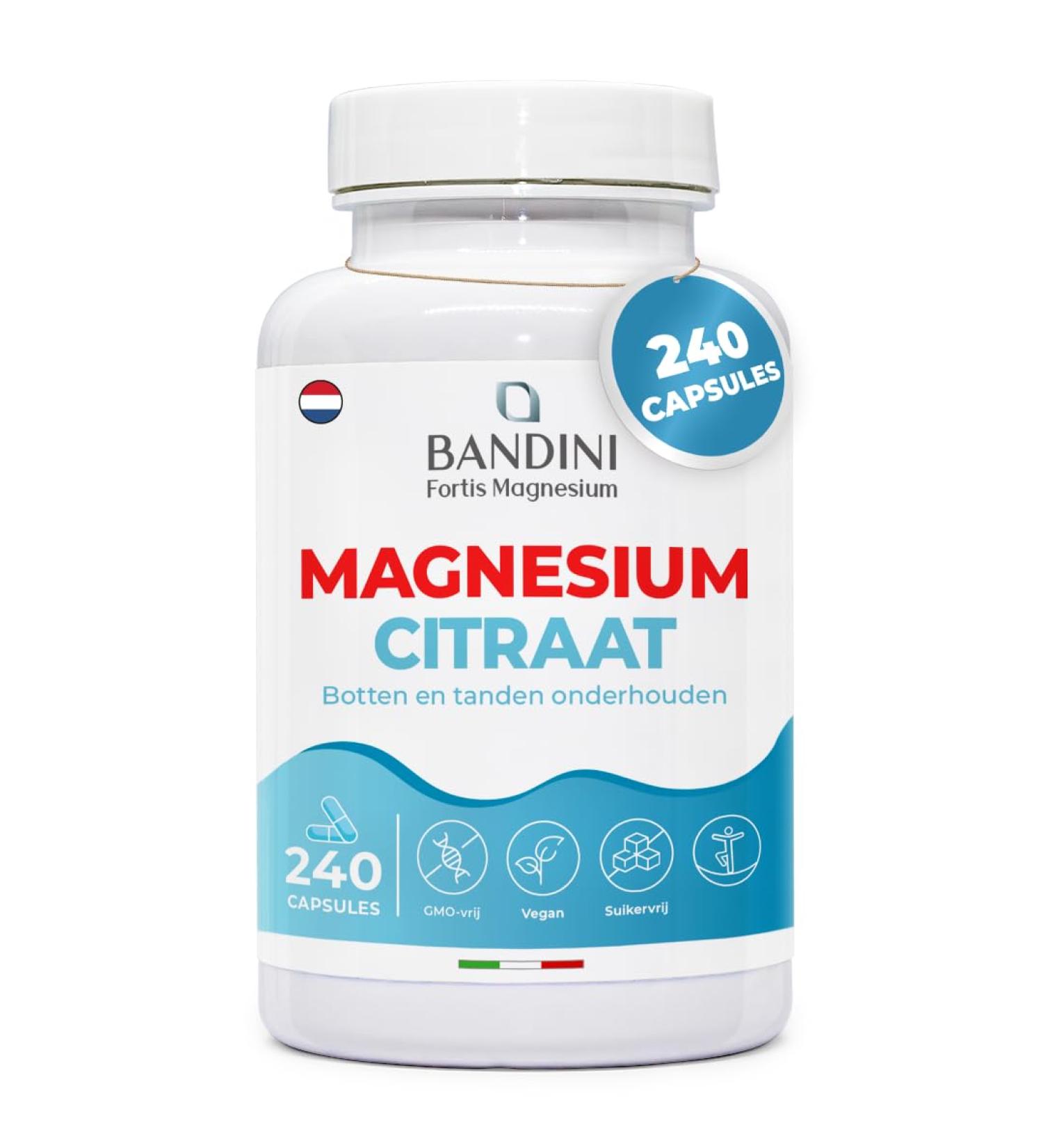 Bandini Magnesium Citrate 1480 mg of which 440 mg elemental magnesium 240 capsules 4 months Supplement for energy metabolism muscles fatigue and exhaustion electrolyte balance - Buy Online on GoSupps.com