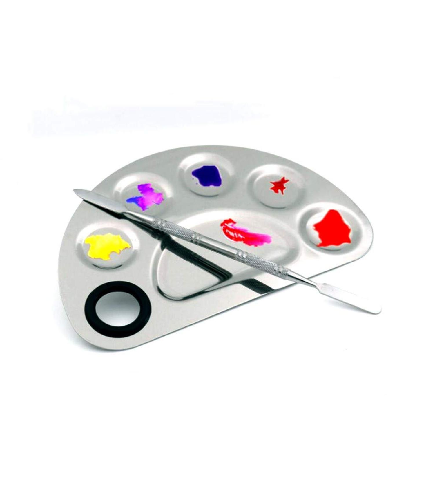 Aoshang Stainless Steel 6-Hole Makeup Palette - Nail Art & Cosmetic Mixing Plate with Spatula Tool - Buy Online on GoSupps.com