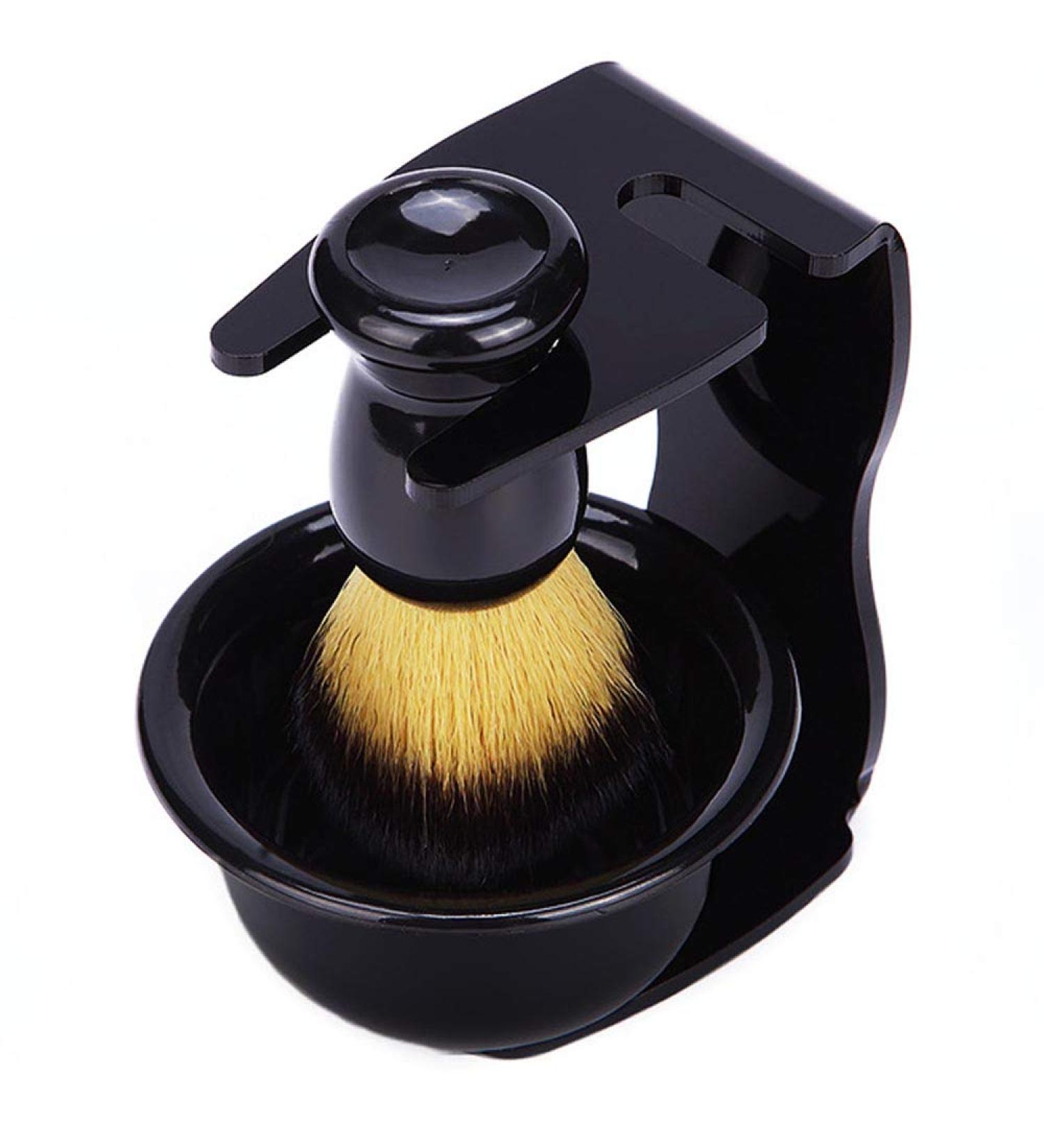 POFET 3-in-1 Beard Shaving Set - Shaving Brush Stand & Bowl for Men | Premium Grooming Kit in Black - Buy Online on GoSupps.com
