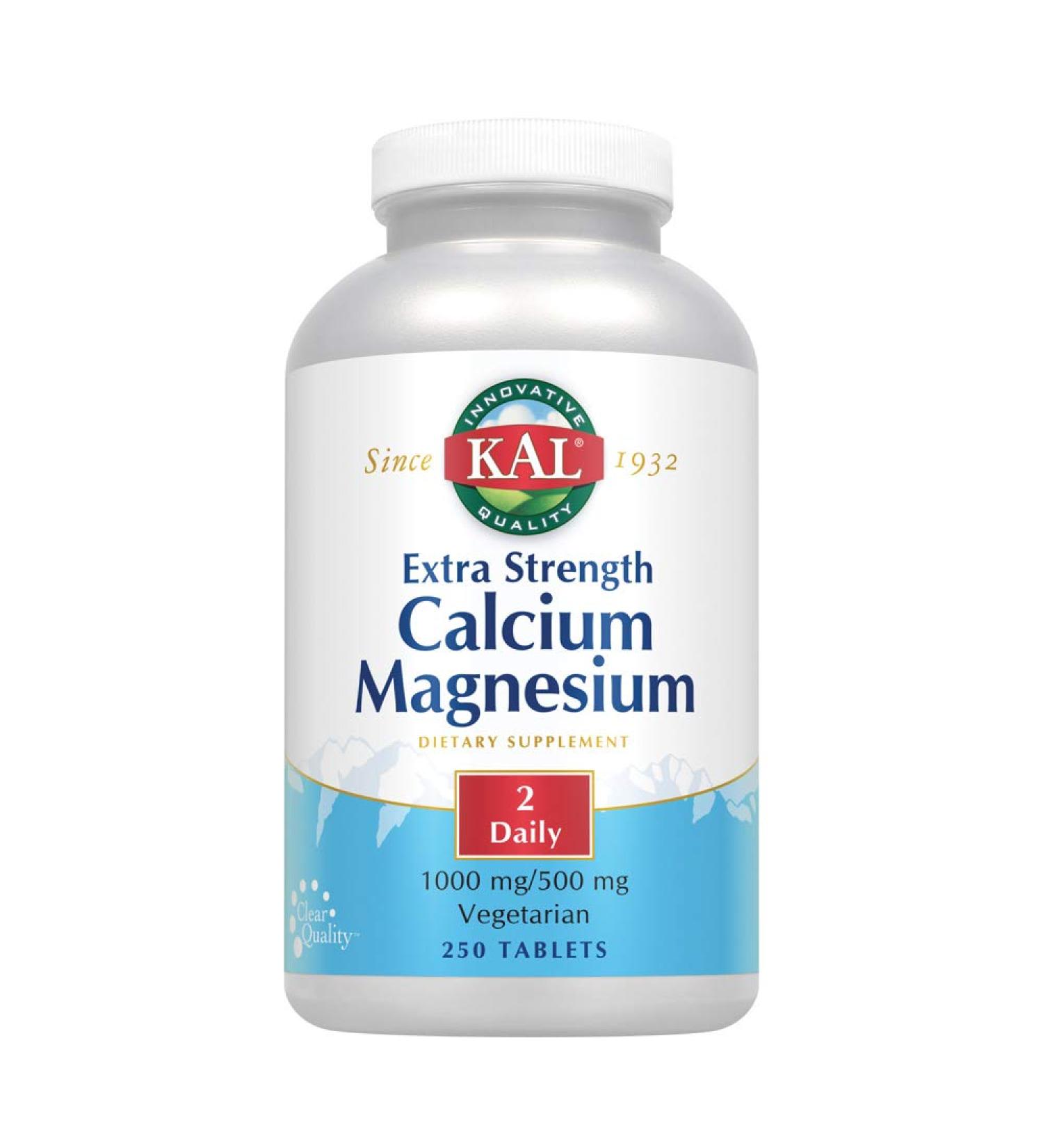 KAL Extra Strength Calcium Magnesium 1000mg/500mg | Healthy Bones & Teeth Support | Rapid Disintegration | Vegetarian | 250 Tablets - Buy Online on GoSupps.com