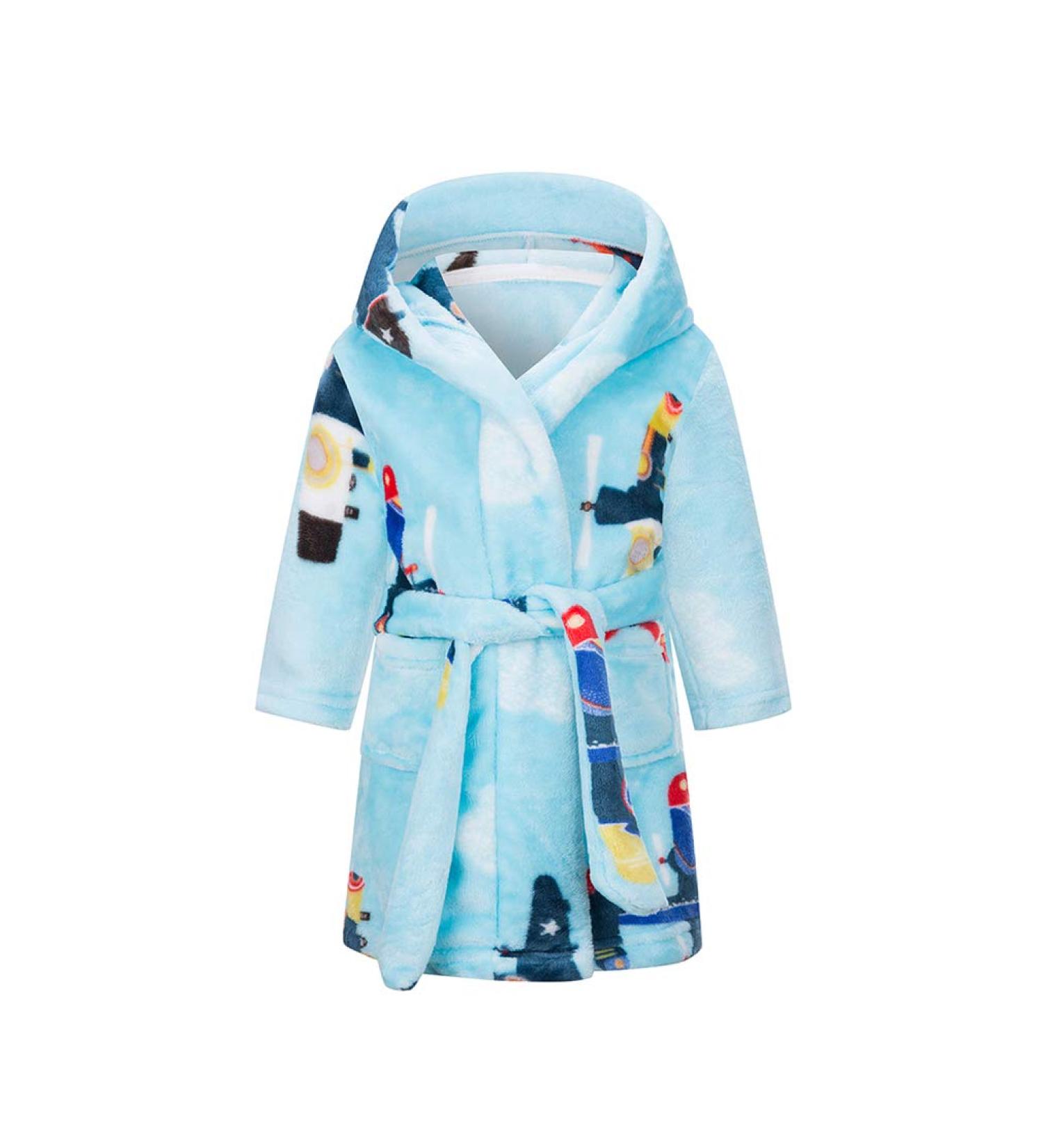 XINNE Boys Girls Soft Bathrobe | Cute Pattern Toddler Baby Flannel Hoodie Pajamas Sleepwear - Blue Sky 110 | International Shipping Available - Buy Online on GoSupps.com