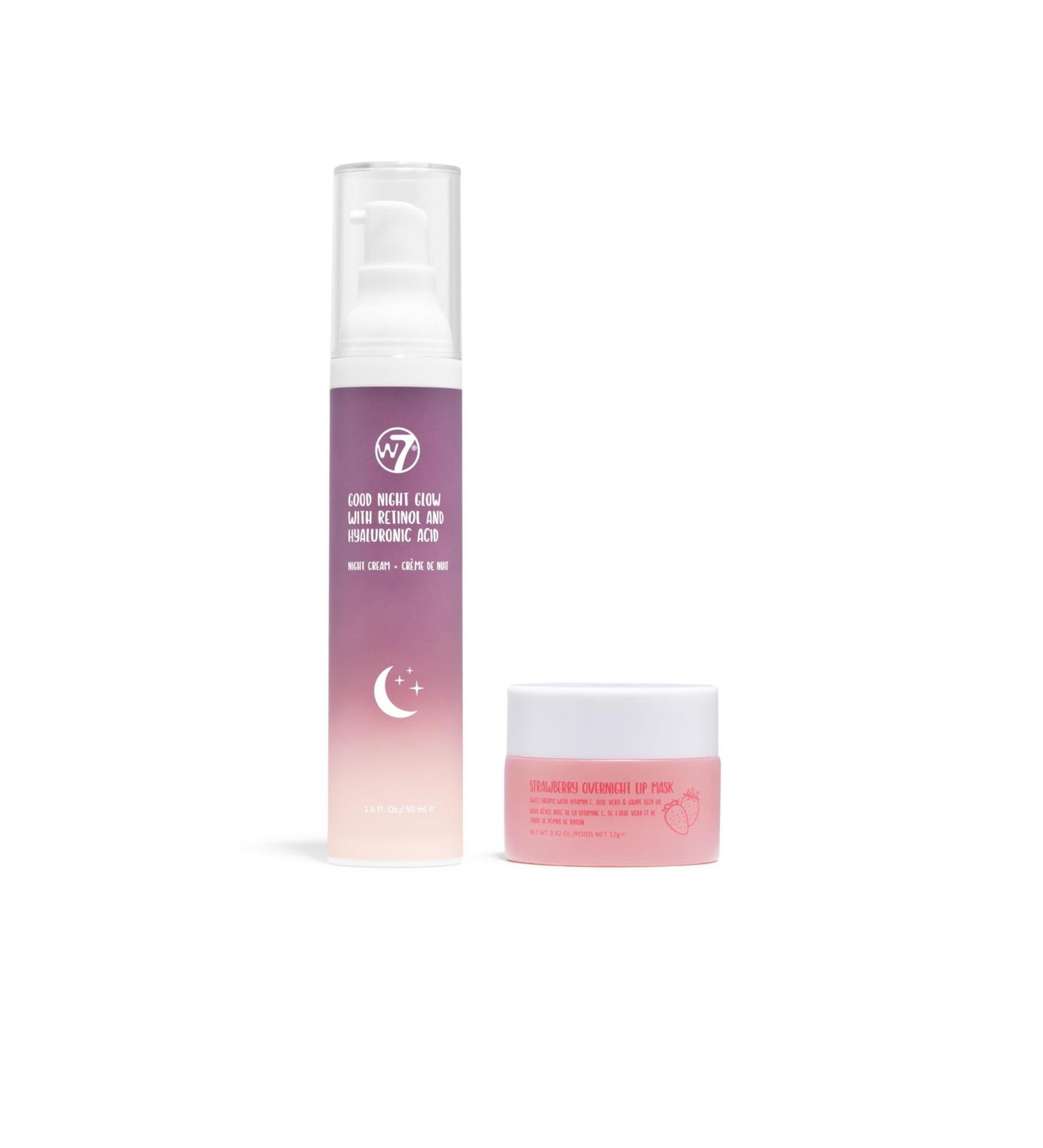 W7 Good Night Kit - Essential Glow Moisturiser & Lip Mask Gift Set - Retinol Vitamin E & Aloe For Evening Routine & Sweet Dreams - Buy Online on GoSupps.com