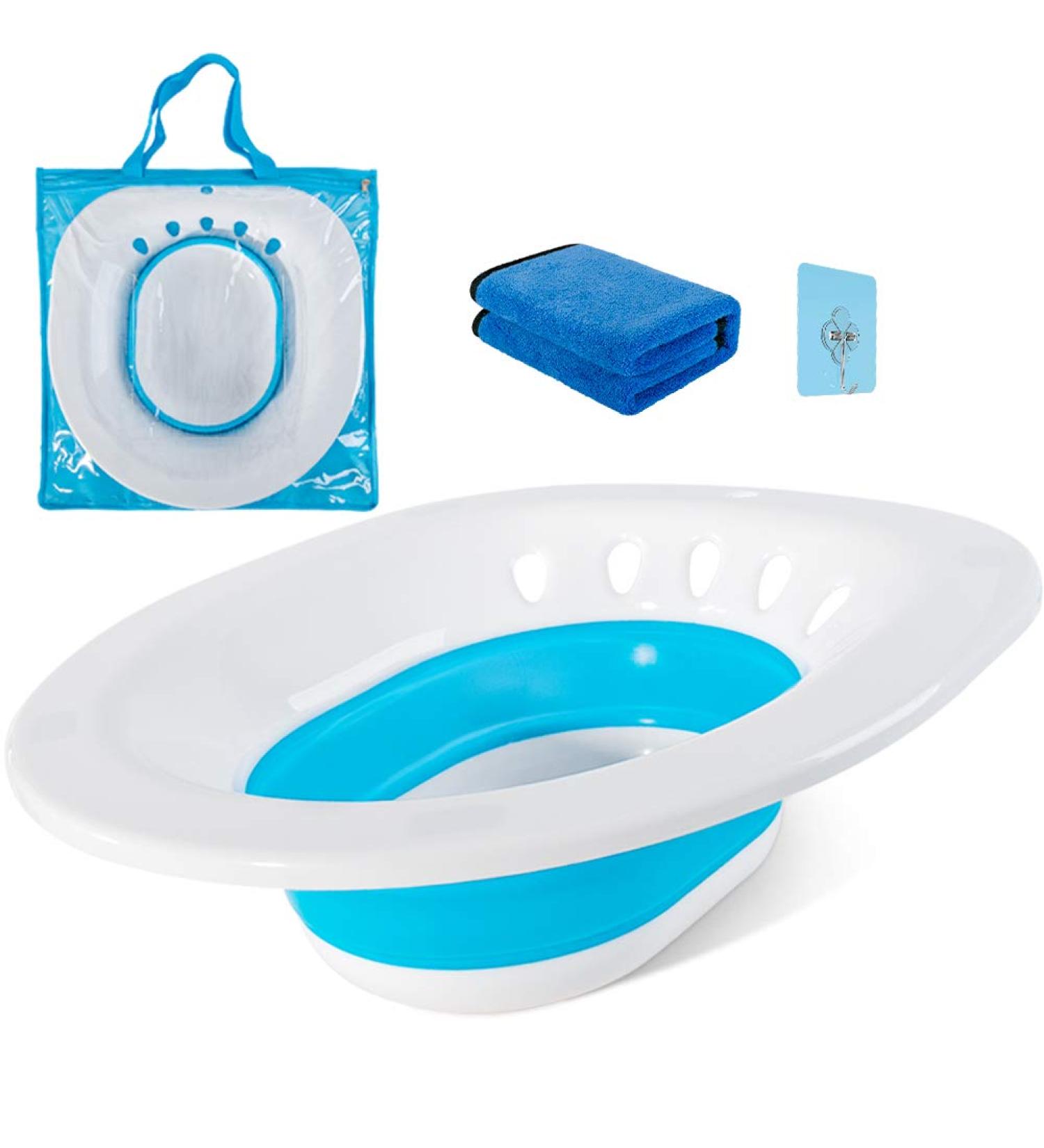 Sitz Bath for Hemorrhoids, Postpartum Care & Inflammation Relief - Foldable Over-The-Toilet Seat Basin for Pregnant Women - Yoni Steam & Perineal Soaking Tub with Bonus Towel - Buy Online on GoSupps.com