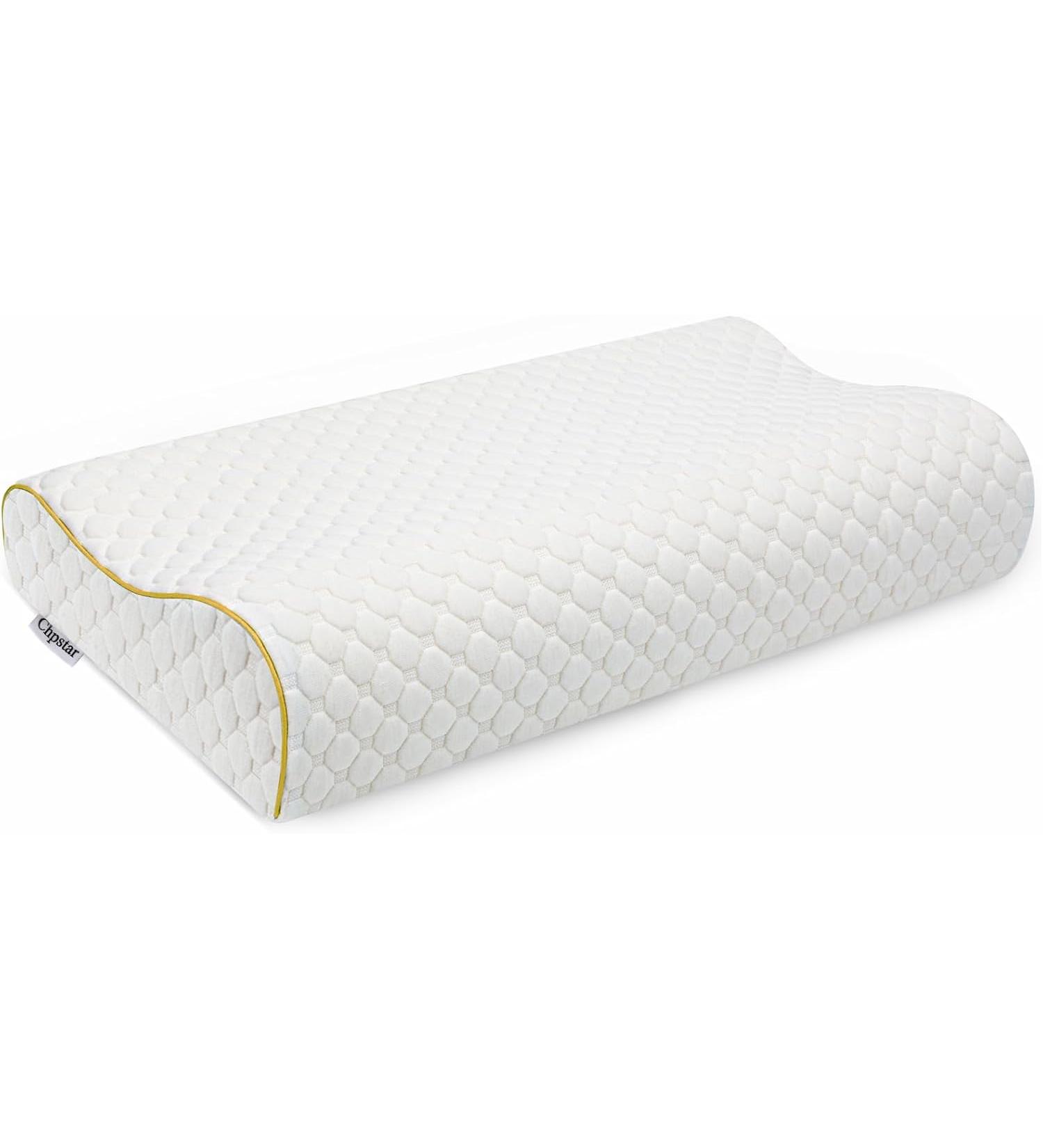 Chpstar Memory Foam Pillow Neck Bed Contour Pillow for Sleeping Ergonomic Orthopedic Cervical Pillow for Side Back Stomach Sleeper 24*14*4.5 - Queen Firm Gold - Buy Online on GoSupps.com