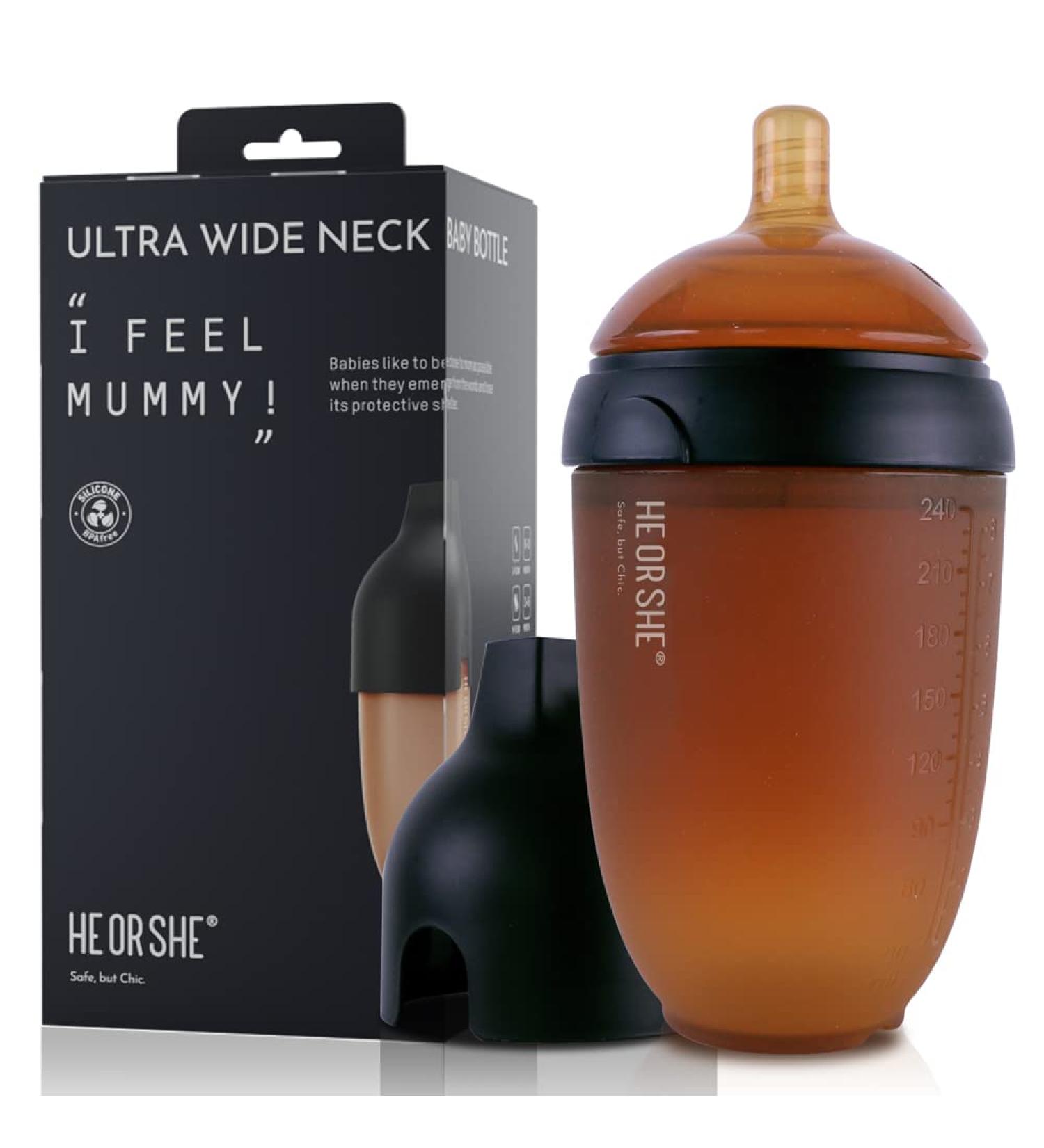 HEORSHE Silicone Baby Bottle Anti Colic, Black 8oz BPA-Free Milk Bottle with Dust Cover, Medium Flow for Newborns - Easy to Assemble and Clean - Buy Online on GoSupps.com