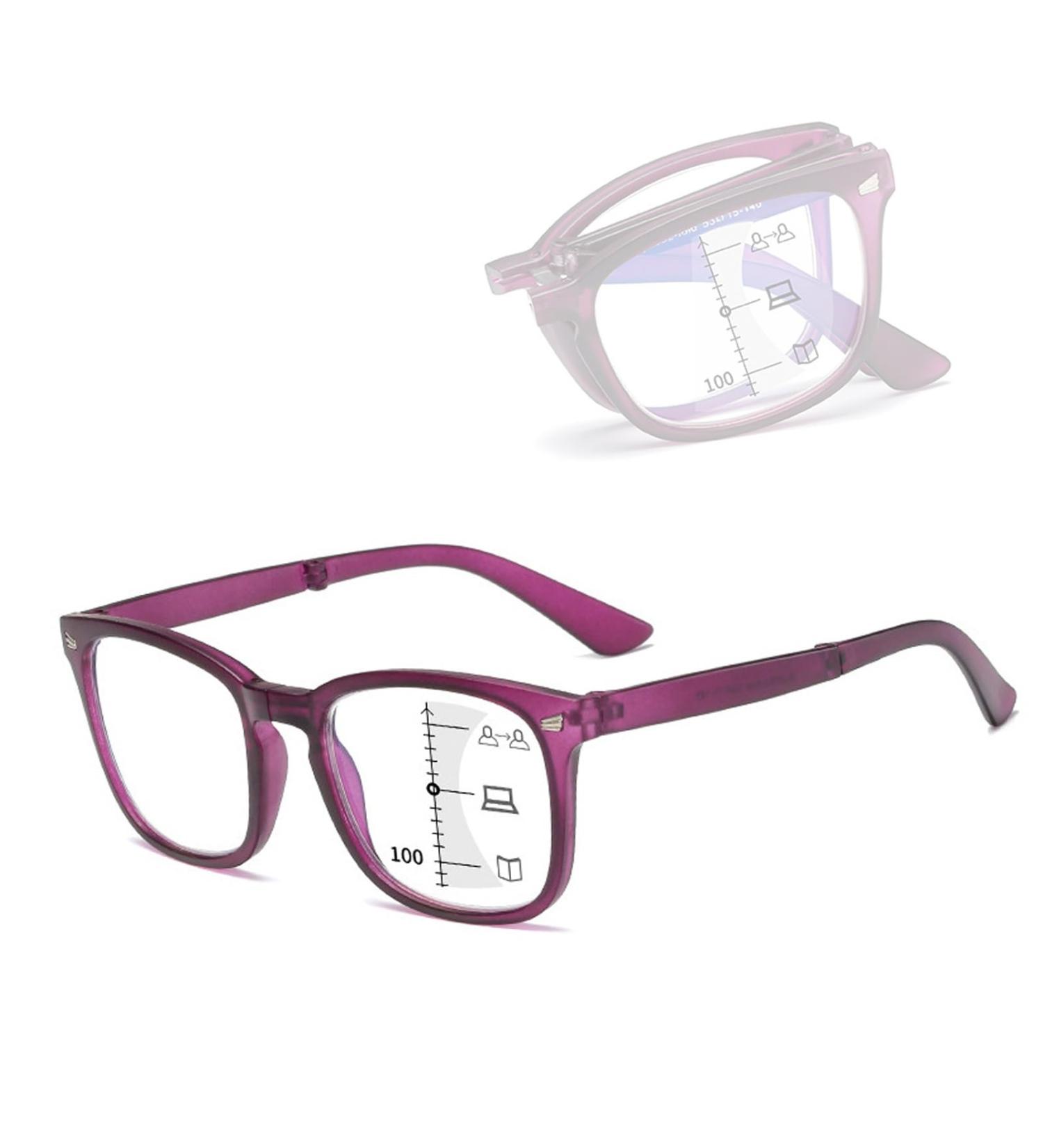 Lightweight Fold Blue Light Blocking Reading Glasses for Women Men Progressive Multifocus Computer Readers(Couleur:Purple Grandeur:2.0x) - Buy Online on GoSupps.com