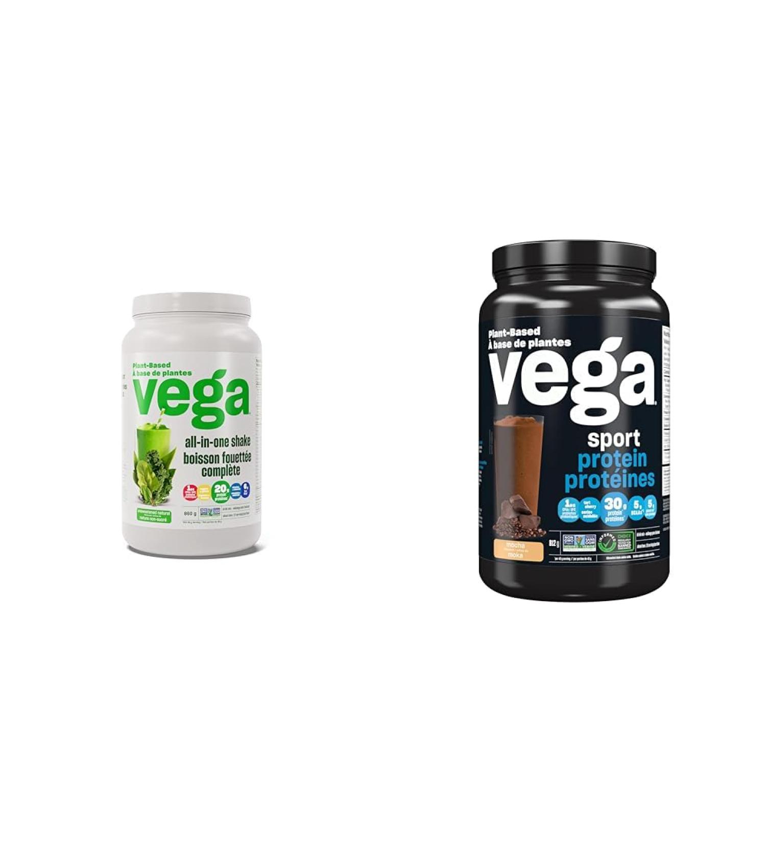Vega All-in-One Vegan Protein Powder Natural Unsweetened & Sport Protein Vegan Protein Powder Mocha (19 Servings) BCAAs - Buy Online on GoSupps.com