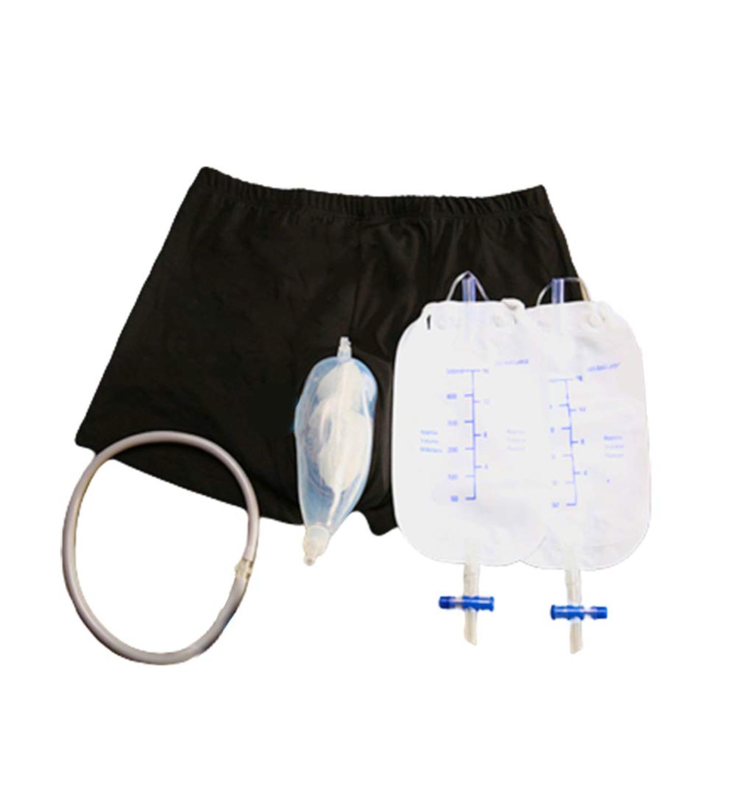 Man Recycled Urinal Bag Silica Gel Urine Funnel Catheter Holder Short Pants Black Transparent M Medium Black Transparent - Buy Online on GoSupps.com