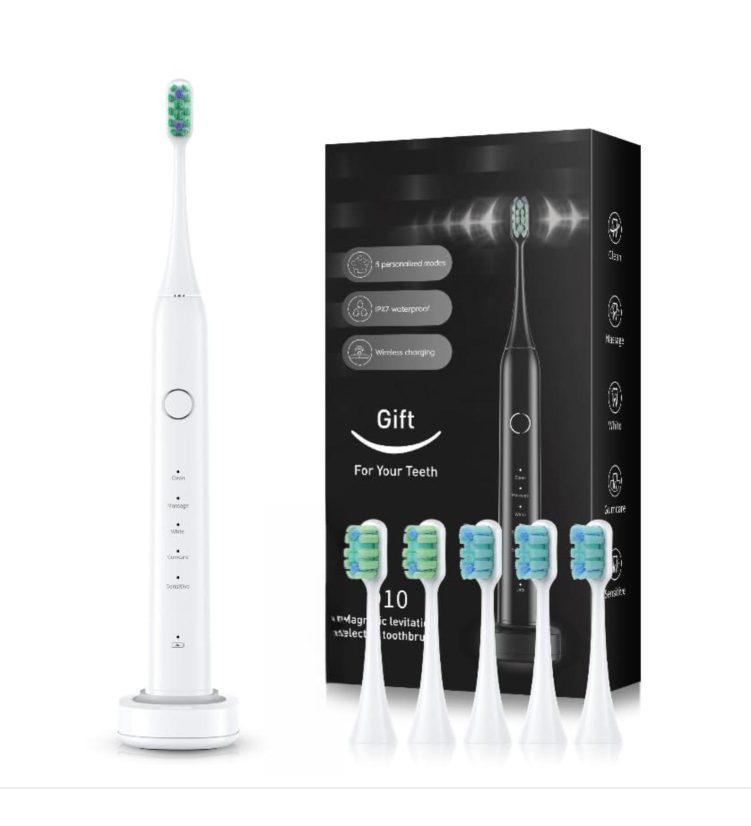 bluelk Electric Toothbrush with 5 Brush Heads in 2 Types(White)