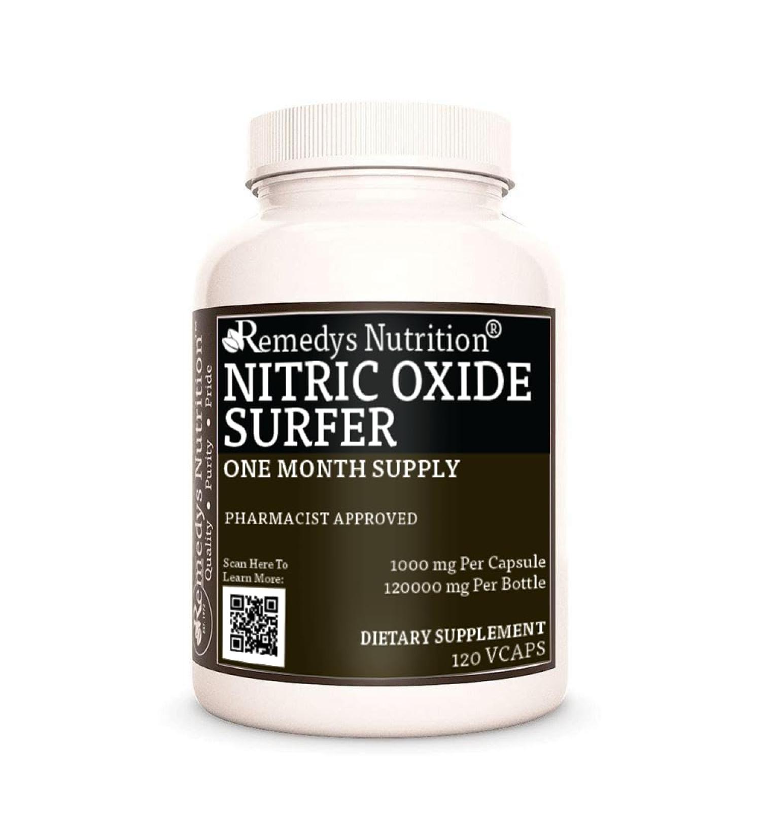 Remedy's Nutrition Nitric Oxide Surfer 1000mg Vegan Capsules - Non-GMO Gluten Free Dairy Free Dietary Supplement - 120 Count for Optimal Health - Buy Online on GoSupps.com