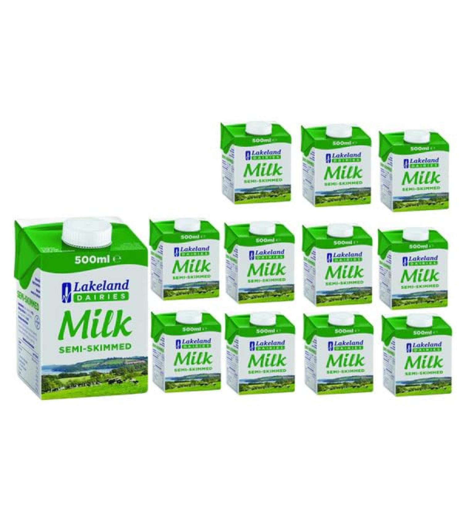 Lakeland Dairies Semi-Skimmed Milk | 12 Pack of 500ml | Long Life | Delicious & High in Protein - Buy Online on GoSupps.com