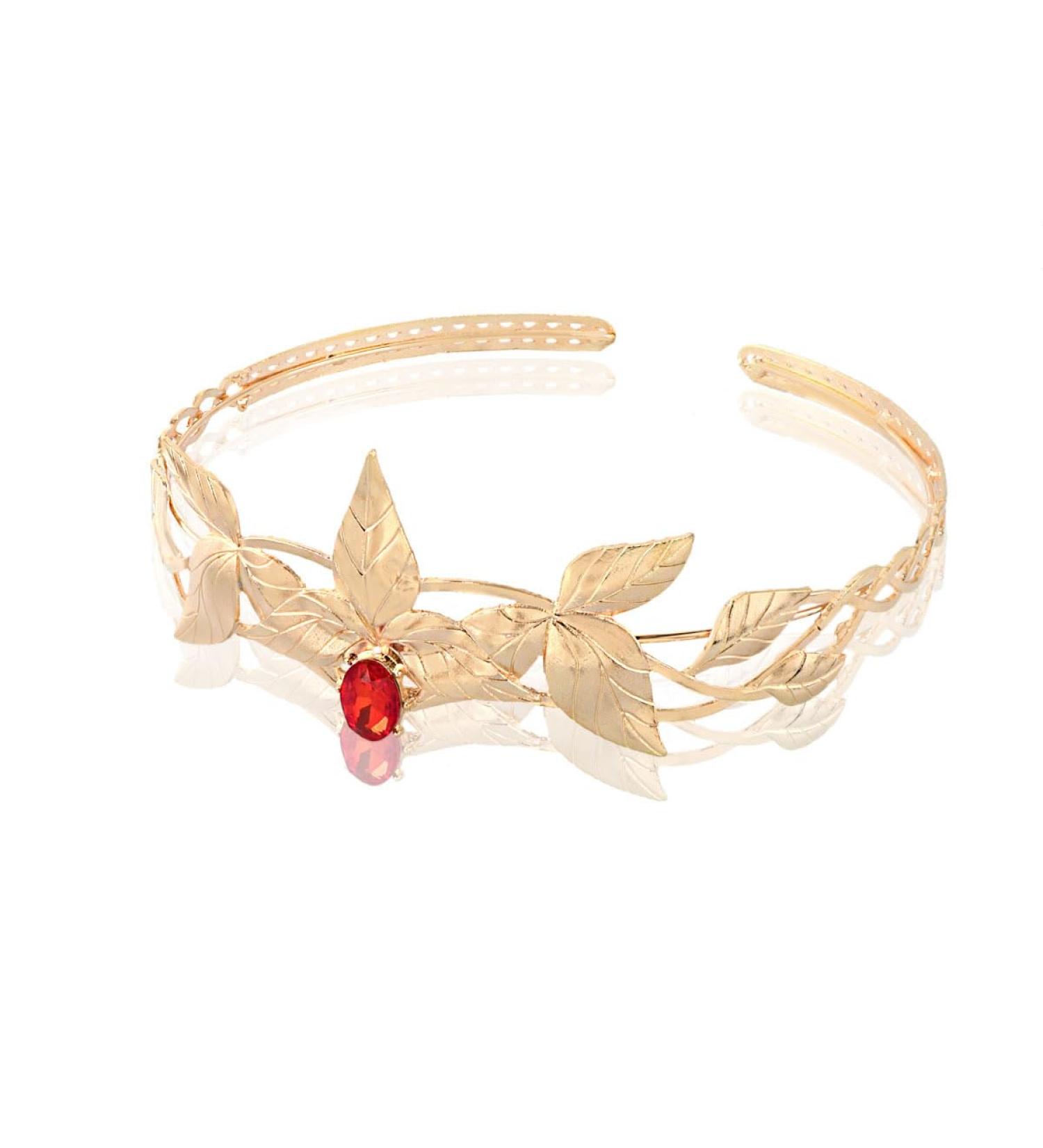 Alloy Leaf Crystal Greek Goddess Forehead Headdress Adjustable Hairband Elf Crown For Prom Birthday Party Valentines Costume Gold With Red Stone - Buy Online on GoSupps.com