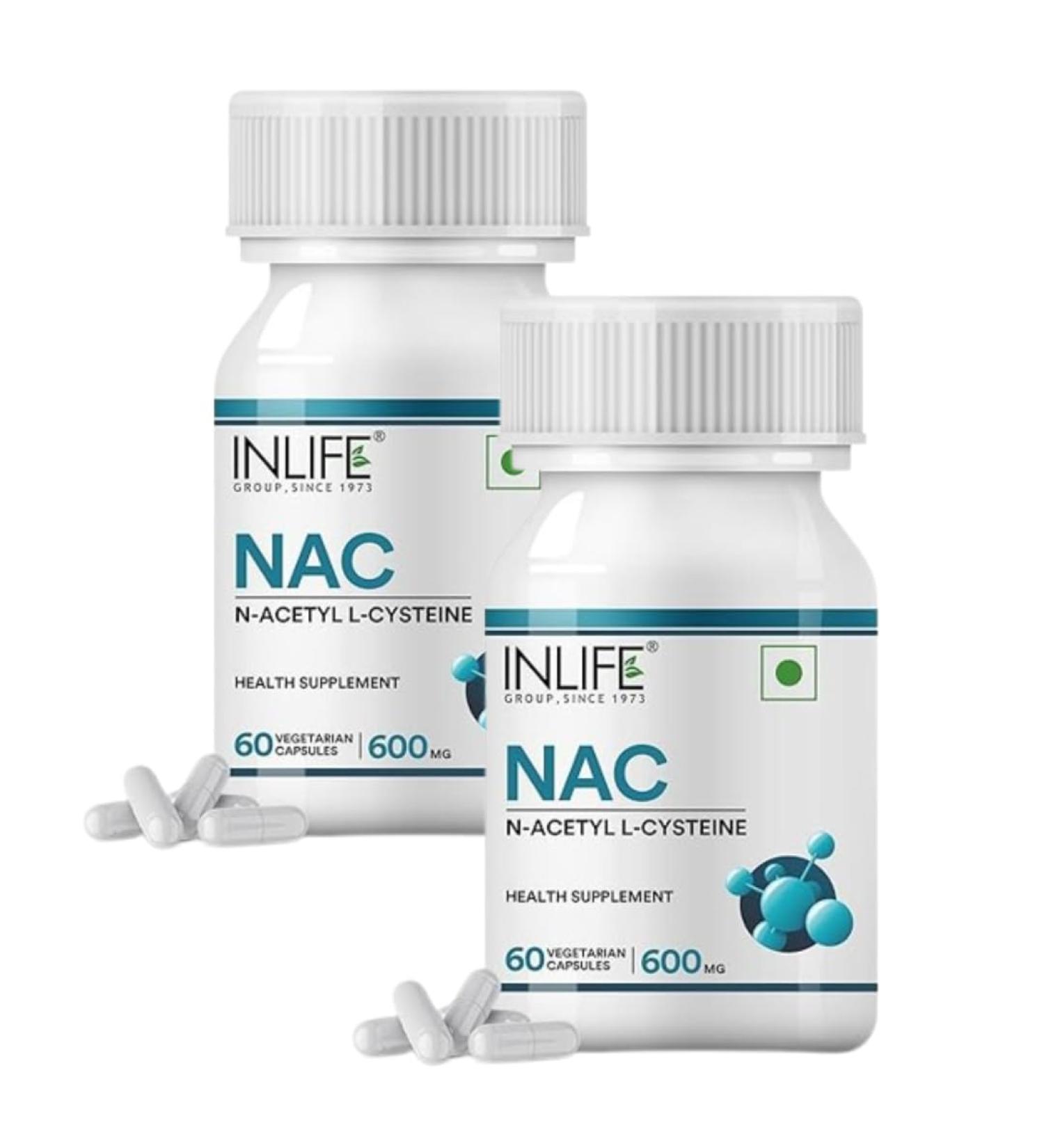 N Acetyl L - Cysteine NAC 600mg | Supports Liver & Respiratory Health | Each Contains 60 Vegetarian Capsules - 120 Capsules (Pack of 2) - Buy Online on GoSupps.com