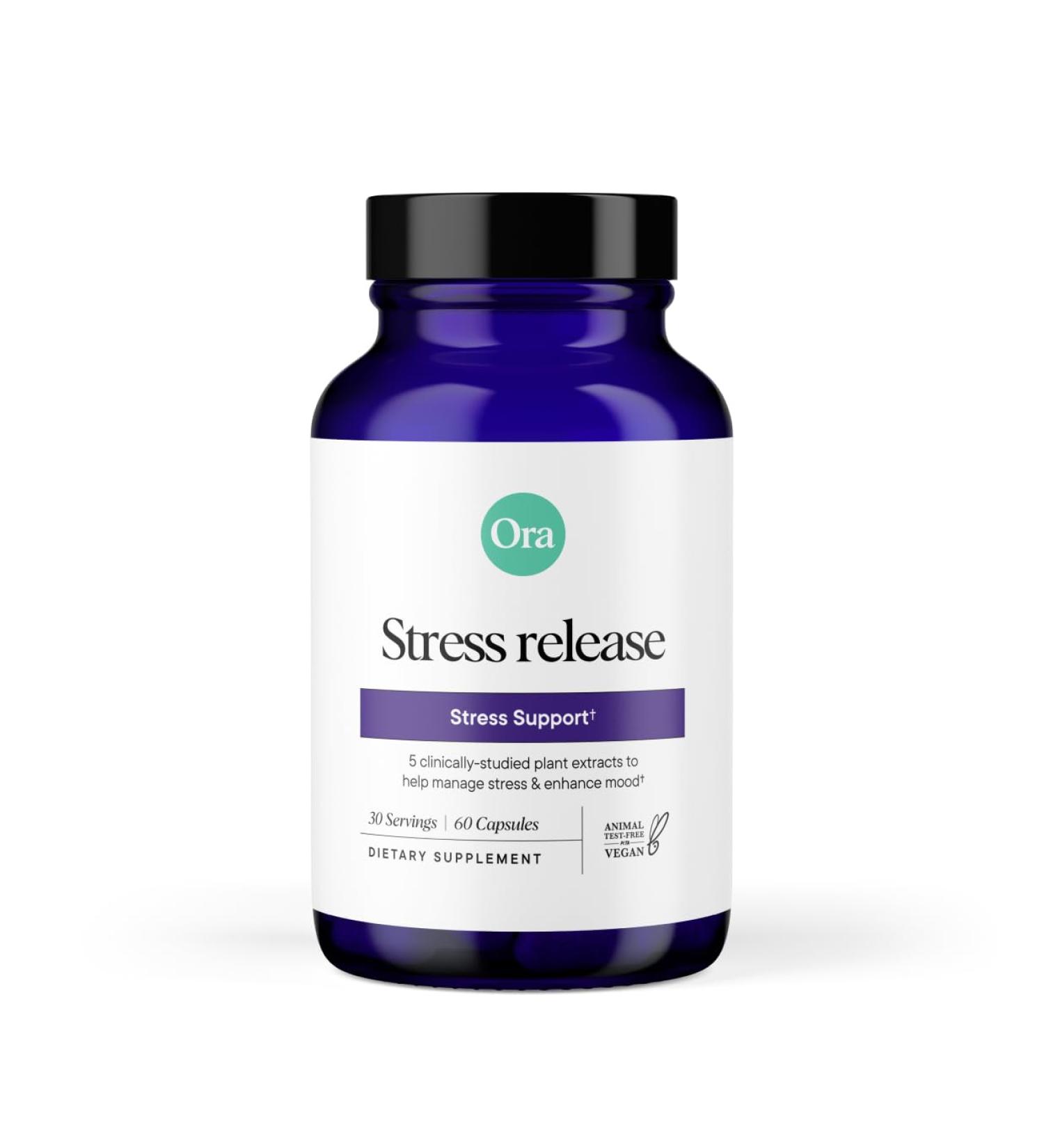Ora Organic - Stress Relief Supplement - Supports Mood & Mental Focus - Feel Calm & Relaxed - Sensoril Ashwagandha Saffron Ginseng L-Theanine Lemon Balm - 60 Capsules - Buy Online on GoSupps.com