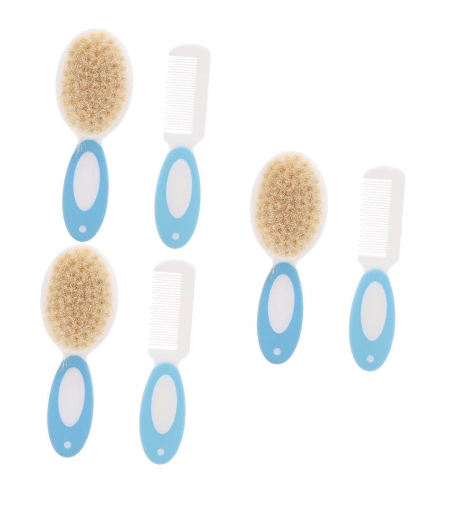 Toyvian 6 Pcs Baby Brush Set - Baby Bath Shower Head Shampoo & Hair Comb Set | Silicone Hair Scrubber & Wool Brush | Infant Hair Care Kit | Blue - 3pcs 14x5cm - Buy Online on GoSupps.com