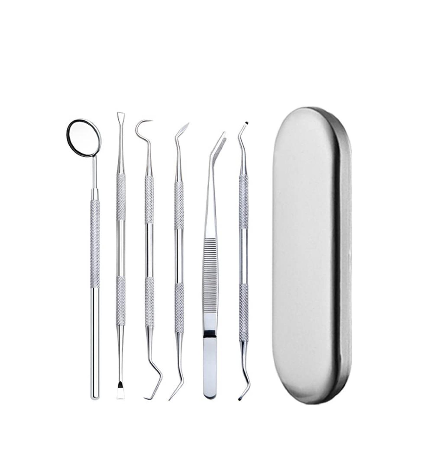 MOMOQ 6 in 1 Dental Tools Remove Plaque and Tartar Teeth Cleaning Tools Set Stainless Steel Dental Hygiene Oral Care Kit with Case - Buy Online on GoSupps.com