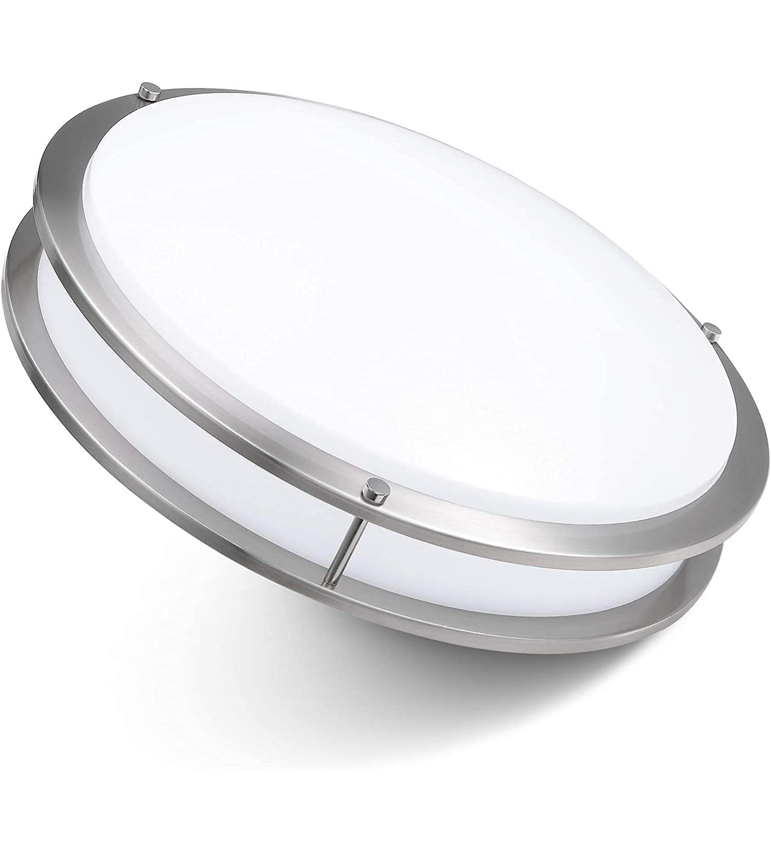 Flush Mount Ceiling Light | Double Ring LED Fixture | 22W 1800lm Warm White 2700K | Brushed Nickel | Ideal for Kitchen & Bedroom | International Shipping Available - Buy Online on GoSupps.com