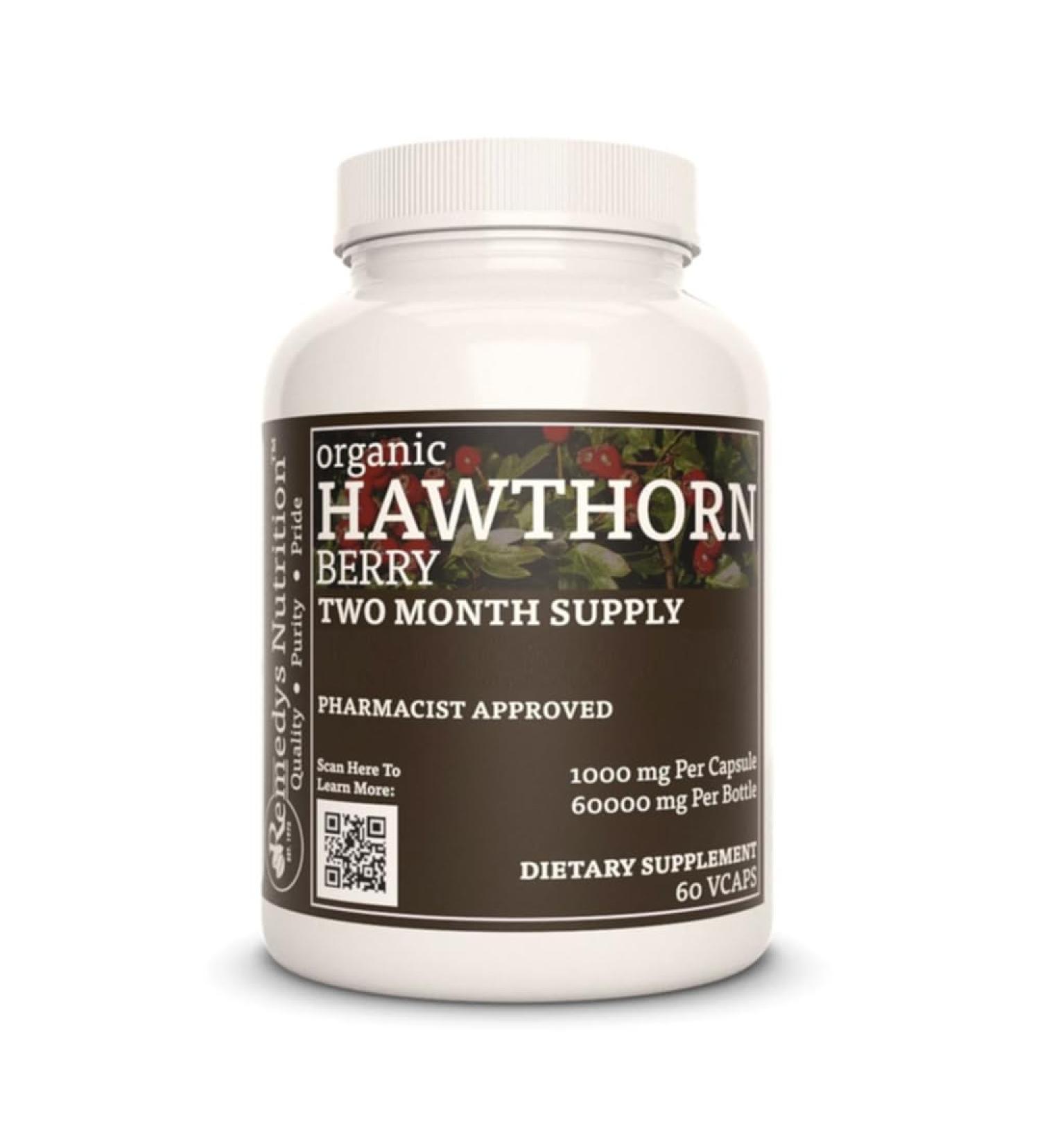 Remedy's nutrition Hawthorn Berry | 1 000 mg 60 Vegan Capsules Herbal Dietary Supplement | Two Month Supply - Buy Online on GoSupps.com
