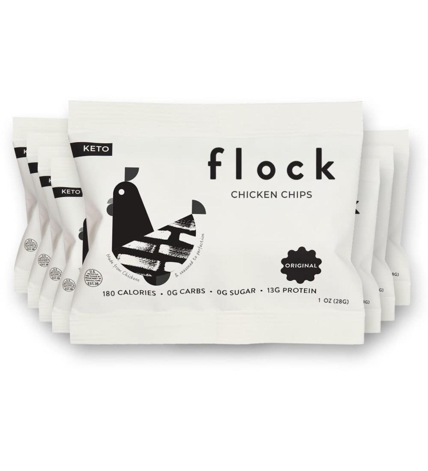 Flock Keto Chicken Skin Chips | Original Flavor | Low Carb High Protein Snack | 1oz 8-Pack - Buy Online on GoSupps.com