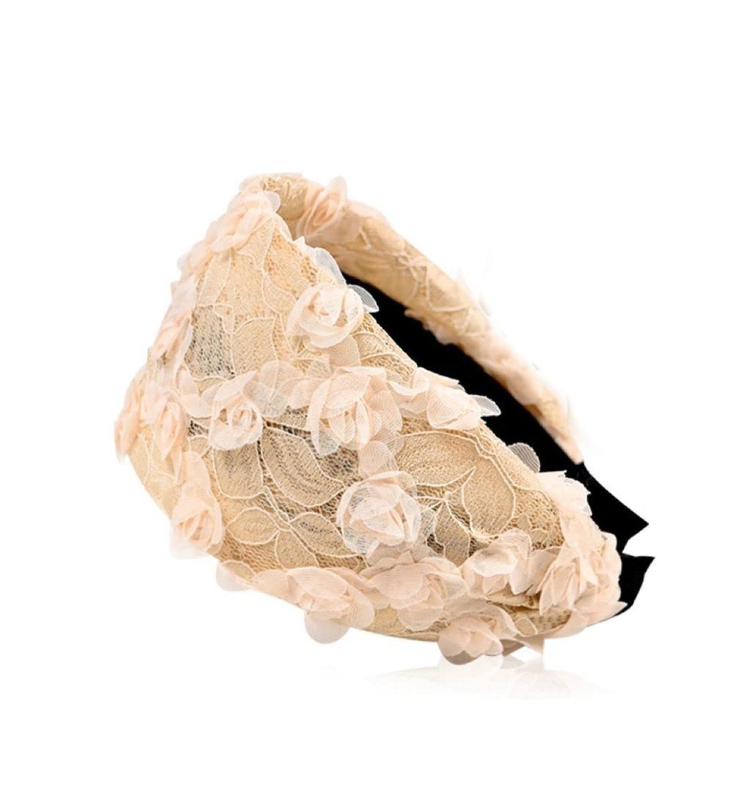 Champagne Wide Hook Flower Hair Hoop Headband | Non-Slip Mesh Lace Headwear for Girls | Hair Accessories - Buy Online on GoSupps.com