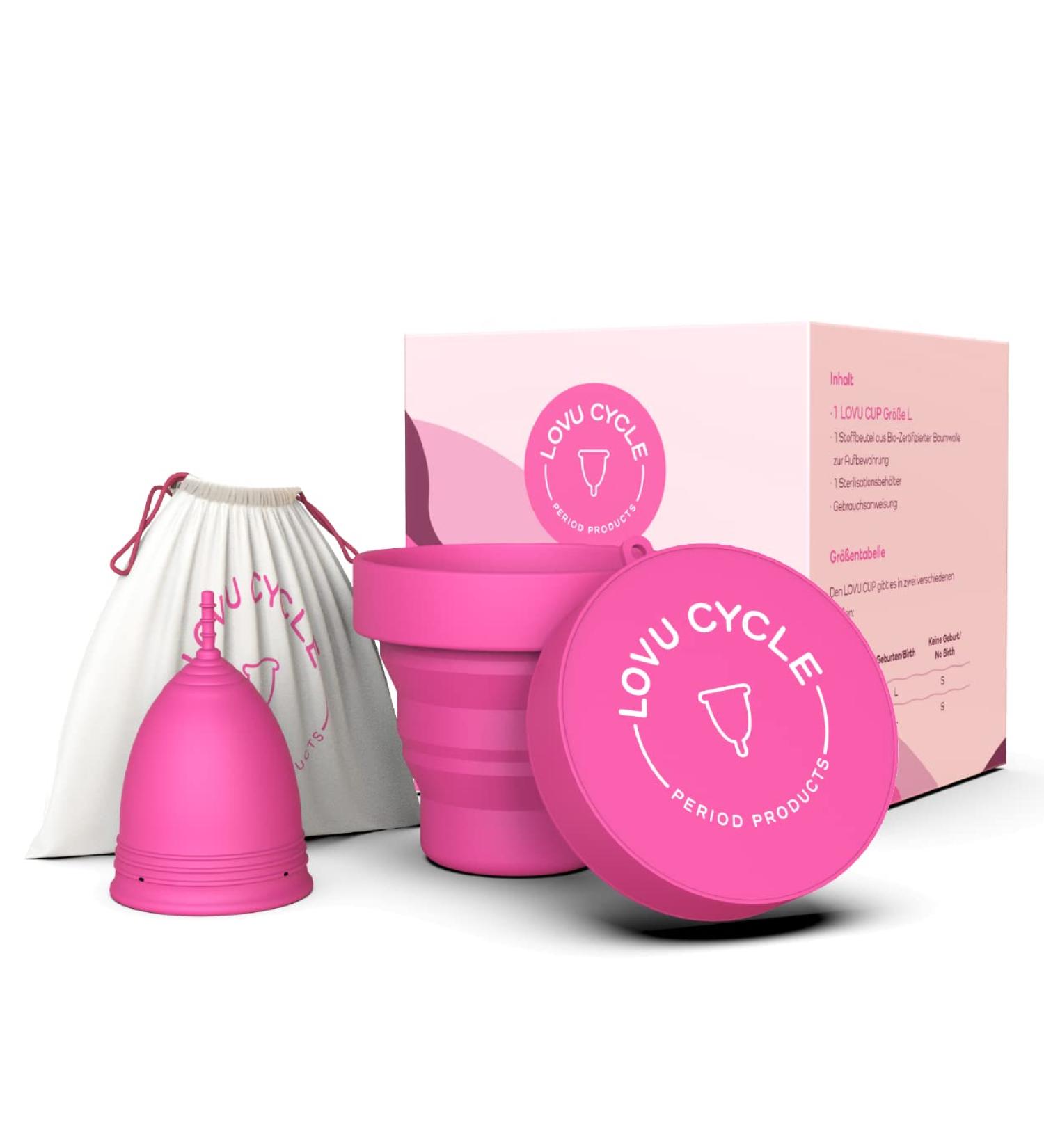 Lovu Cup | Reusable Menstrual Cup | Medical Silicone | Made in Germany | Includes Sterilization Cups & Organic Cotton Bags | Eco-Friendly & Sustainable - Buy Online on GoSupps.com