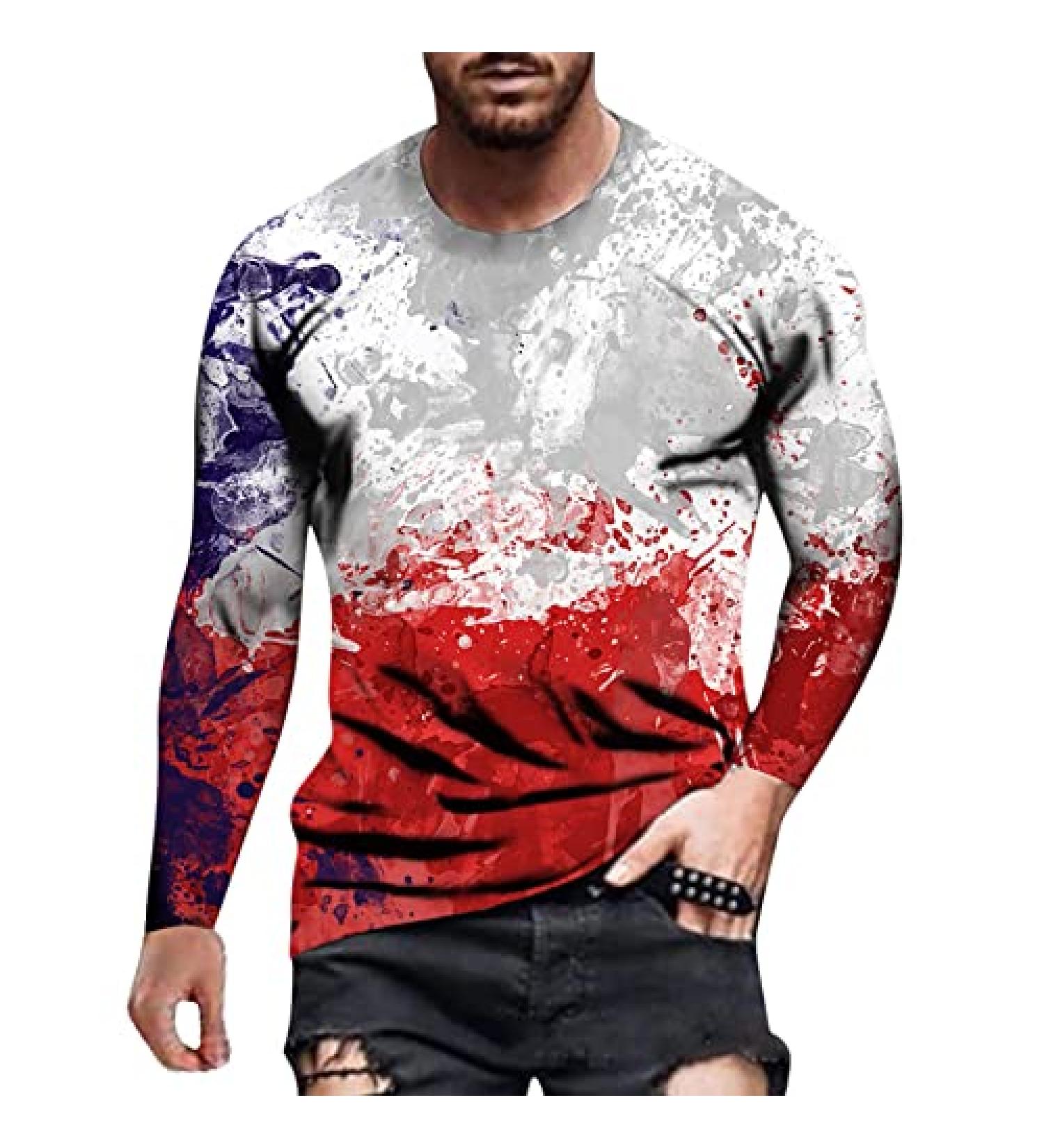 Men's Quick-Dry Long Sleeve Graphic Workout Shirt - Red, Size XL - Buy Online on GoSupps.com
