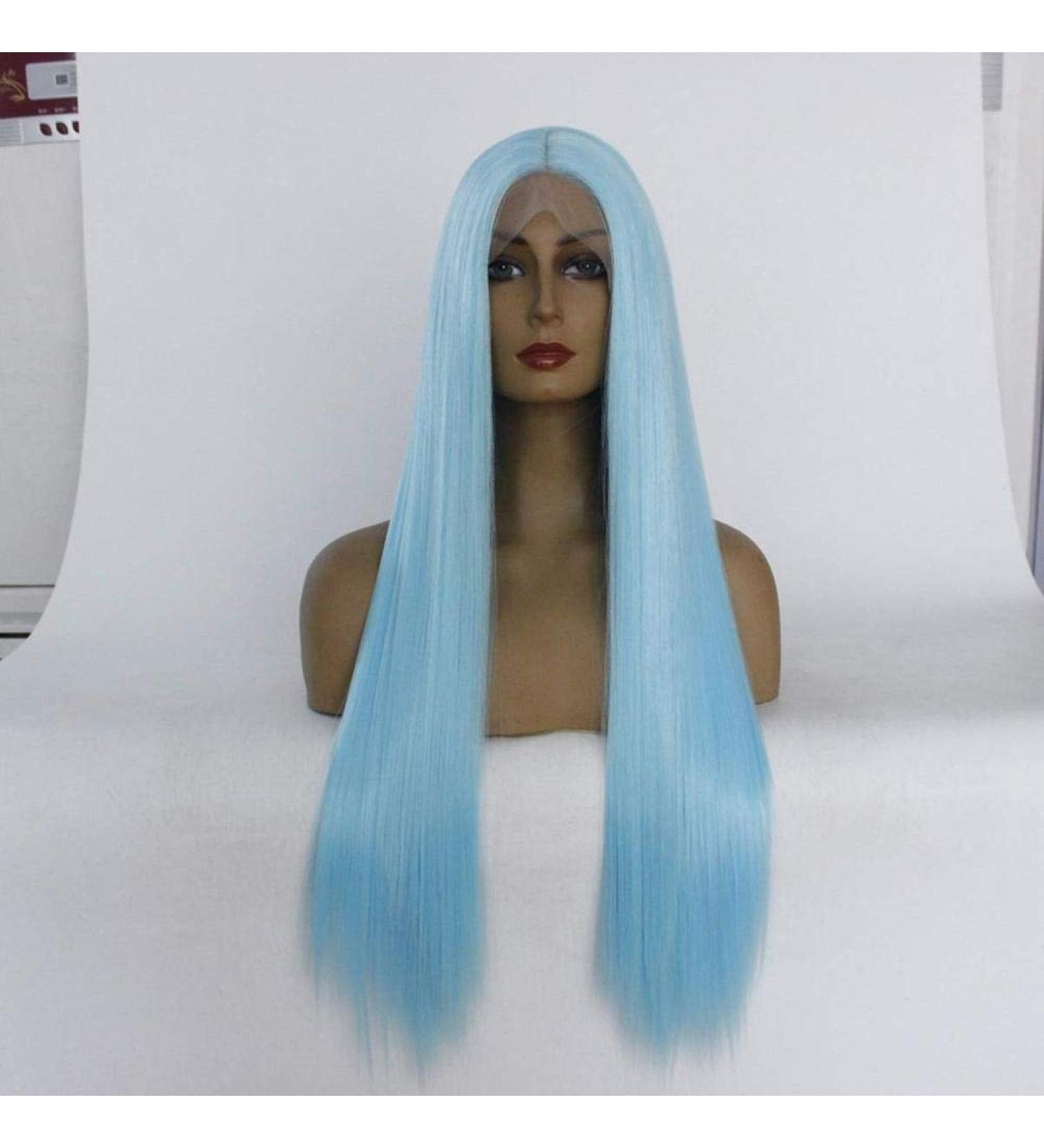 Natural Silky Long Straight Lace Front Wig for Blue Ladies - Heat Resistant Synthetic Hair | 26 Daily Cosplay & Halloween Party Hairpiece - Buy Online on GoSupps.com