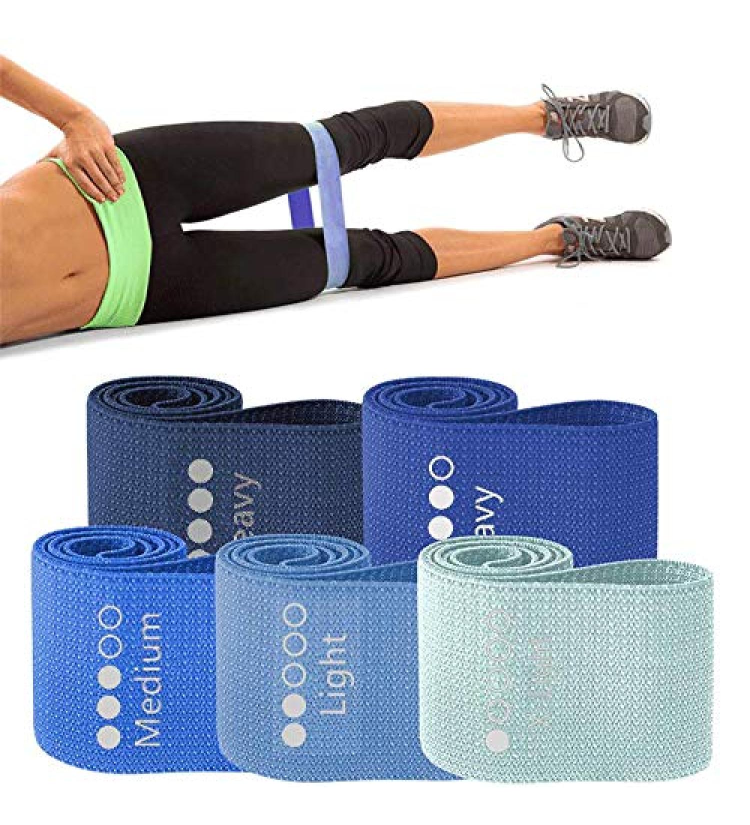 Tone. by Home4Fitness Fabric Resistance Bands - No Pinching No Rolling - Set of 5 - XLight Light Med Heavy XHeavy Blue - Buy Online on GoSupps.com