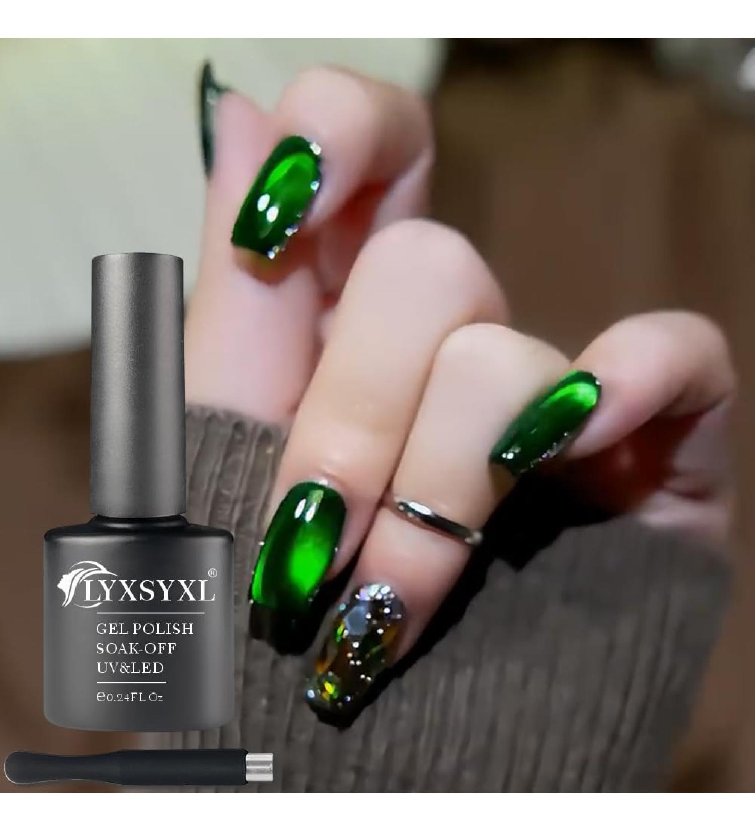 7ml Crystal Cat Eye Magnetic Nail Polish Set - Bright Silver UV Gel with Shiny Diamond Glitter & Magnet Stick (Dark Green) - International Shipping Available - Buy Online on GoSupps.com